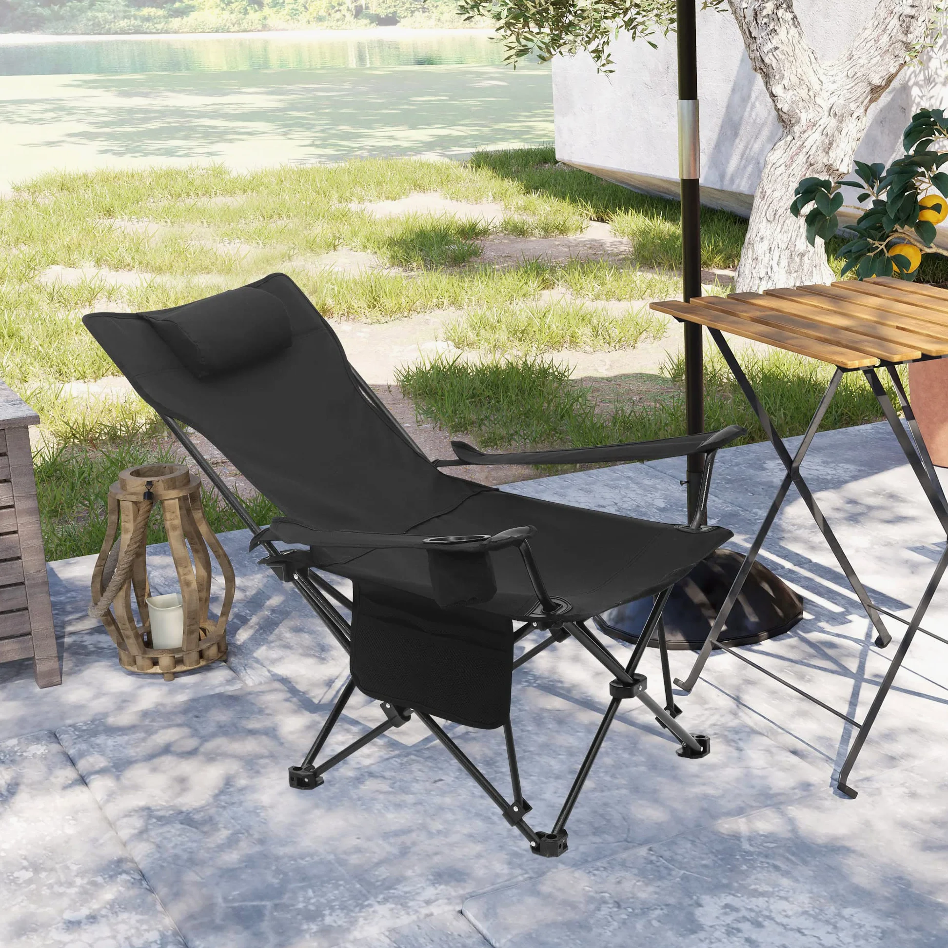 WOLTU Sillas Plegables Camping, Juego de 2 Sillas Portátiles para Exterior, Ligera para Jardin Playa Picnic y Pesca, hasta 150 kg, Negro