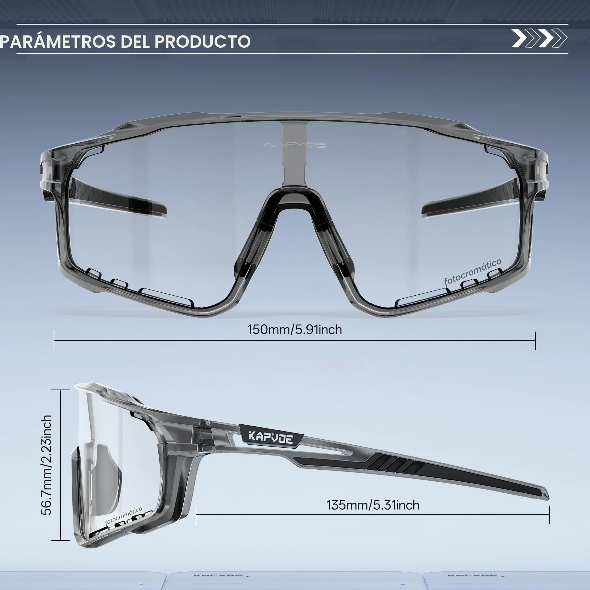 KAPVOE Gafas de Ciclismo Hombre Mujer K76 | Montura TR90, almohadilla nasal ajustable para ciclismo.