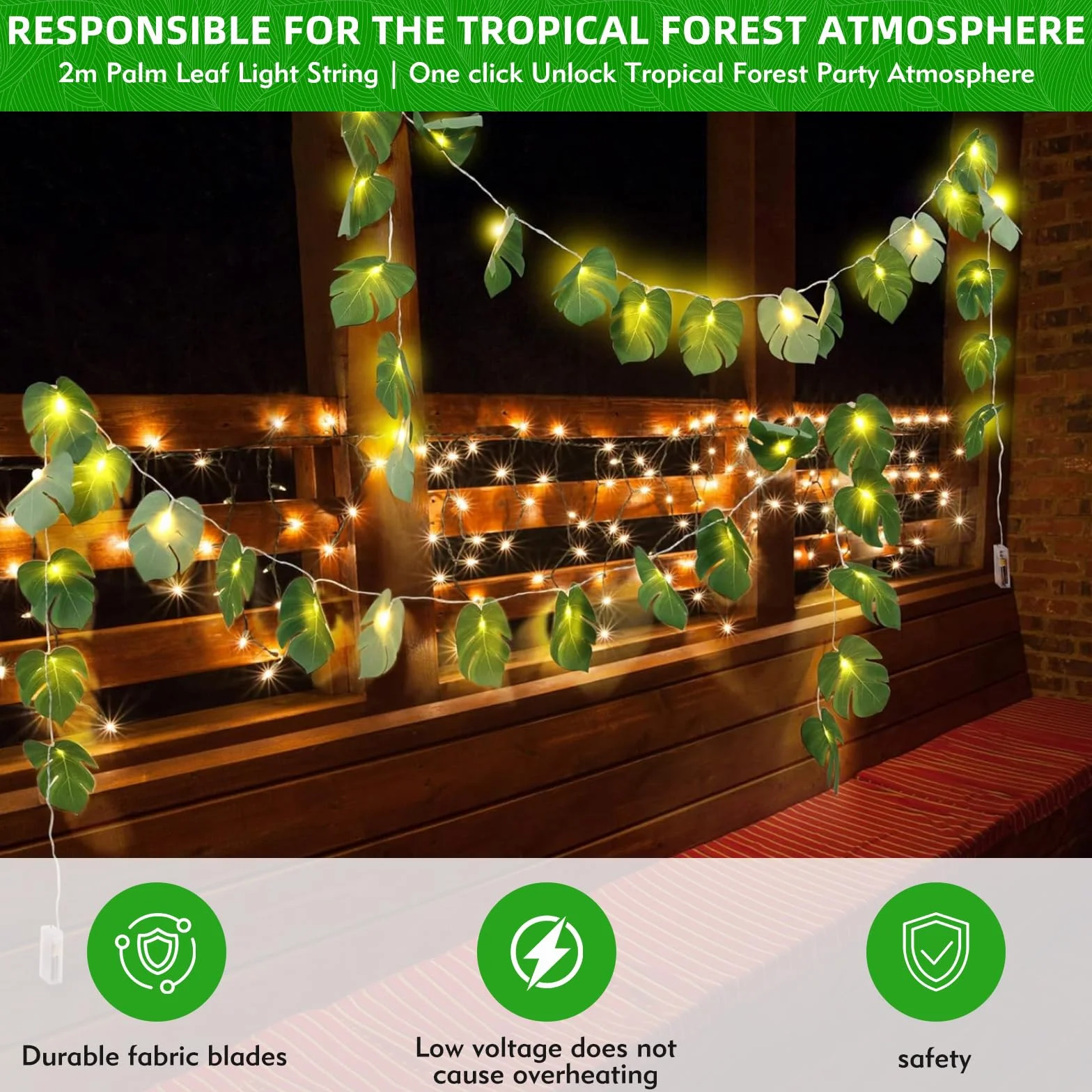 Guirnalda de Luces LED Tropical 2M 10 Hojas de Palmera Decoración Hawaiana para Fiesta Boda Playa