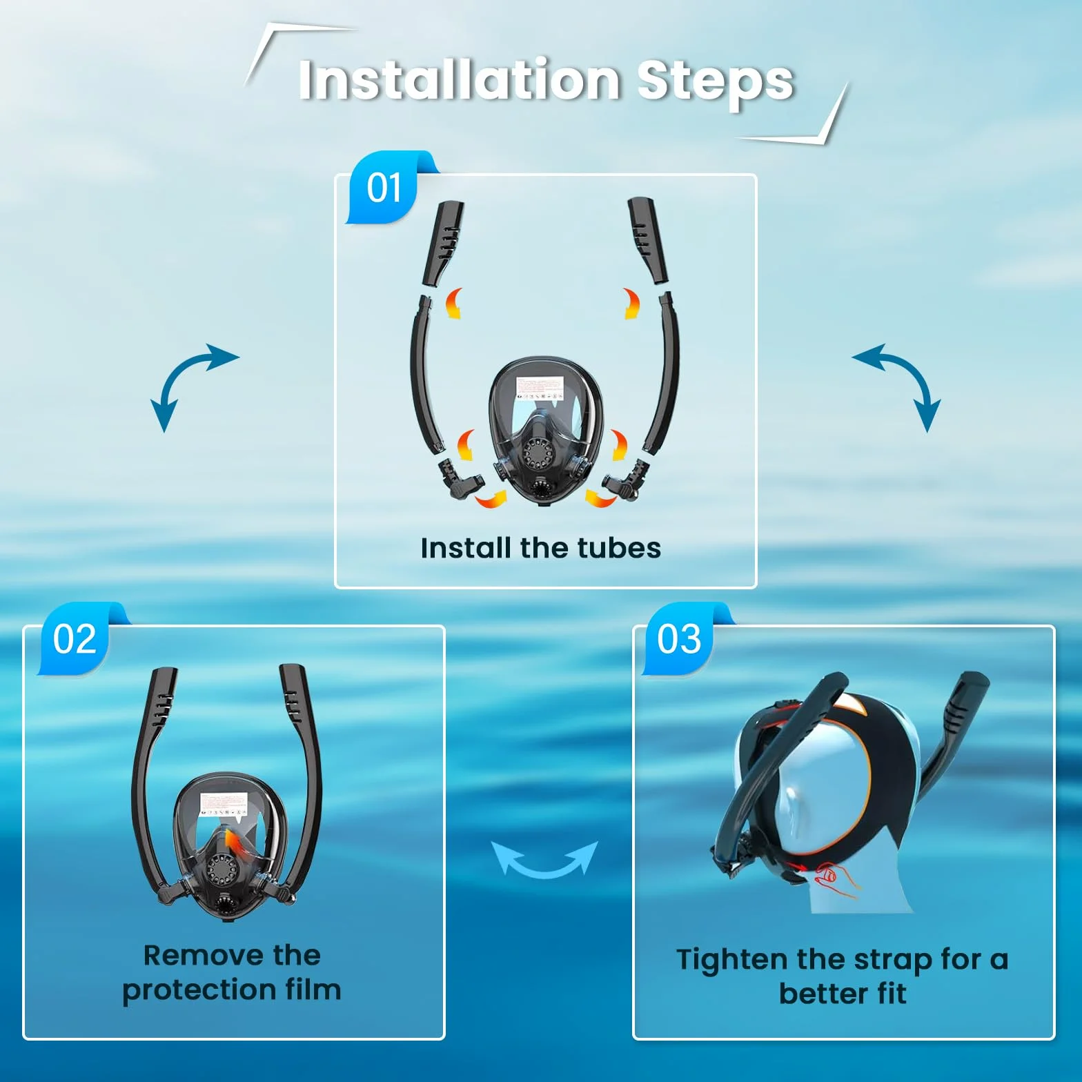 TUDIVING-Máscara de Snorkel Profesional de Cara Completa para Adultos, Equipo de natación, máscara de Buceo, máscara de Snorkel con Soporte de cámara Desmontable