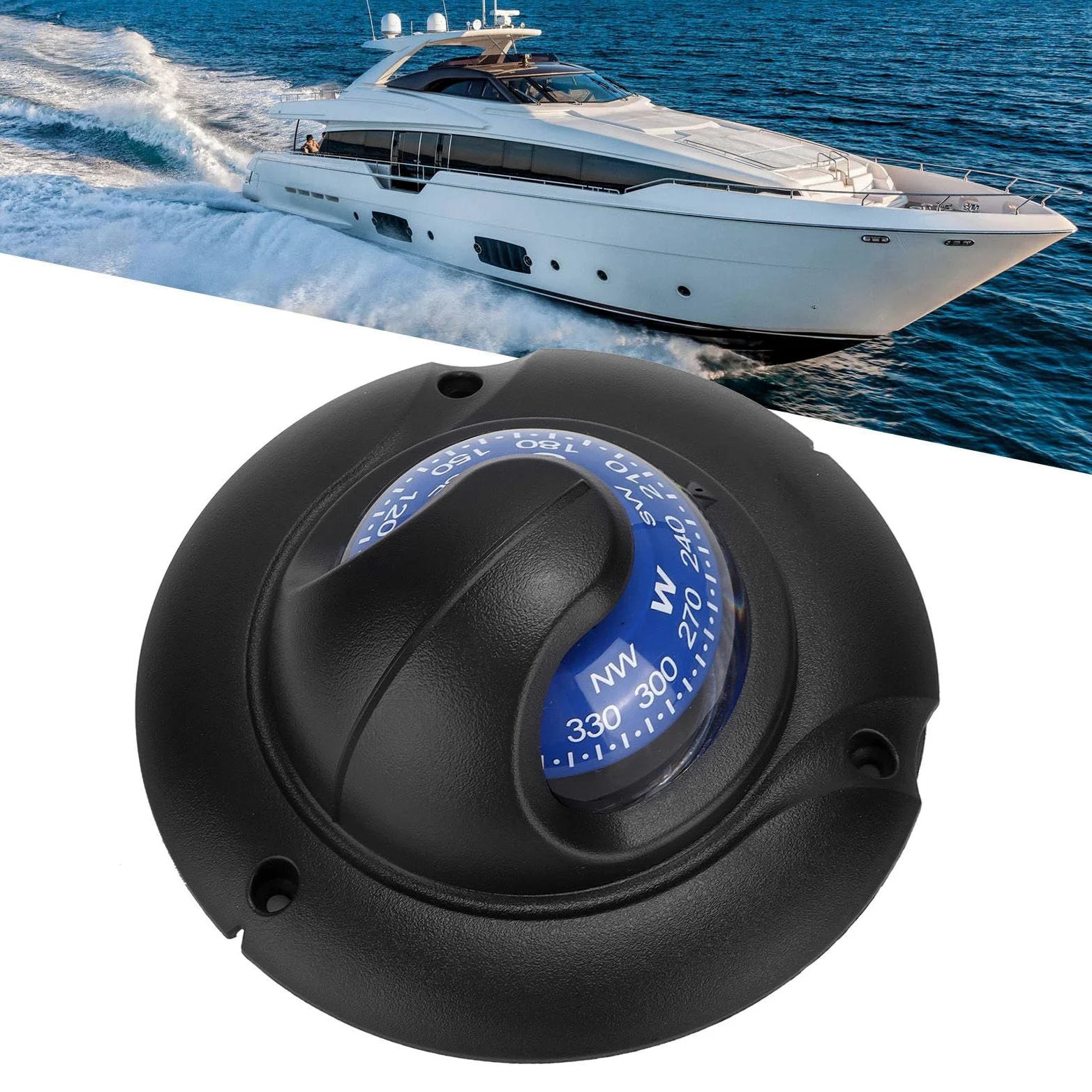 Jiawu Brújula Marina de Montaje Empotrado de Alta Precisión con Luz LED para Barcos, Yates, Navegación, Ajuste de Declinación Magnética, ABS Duradero