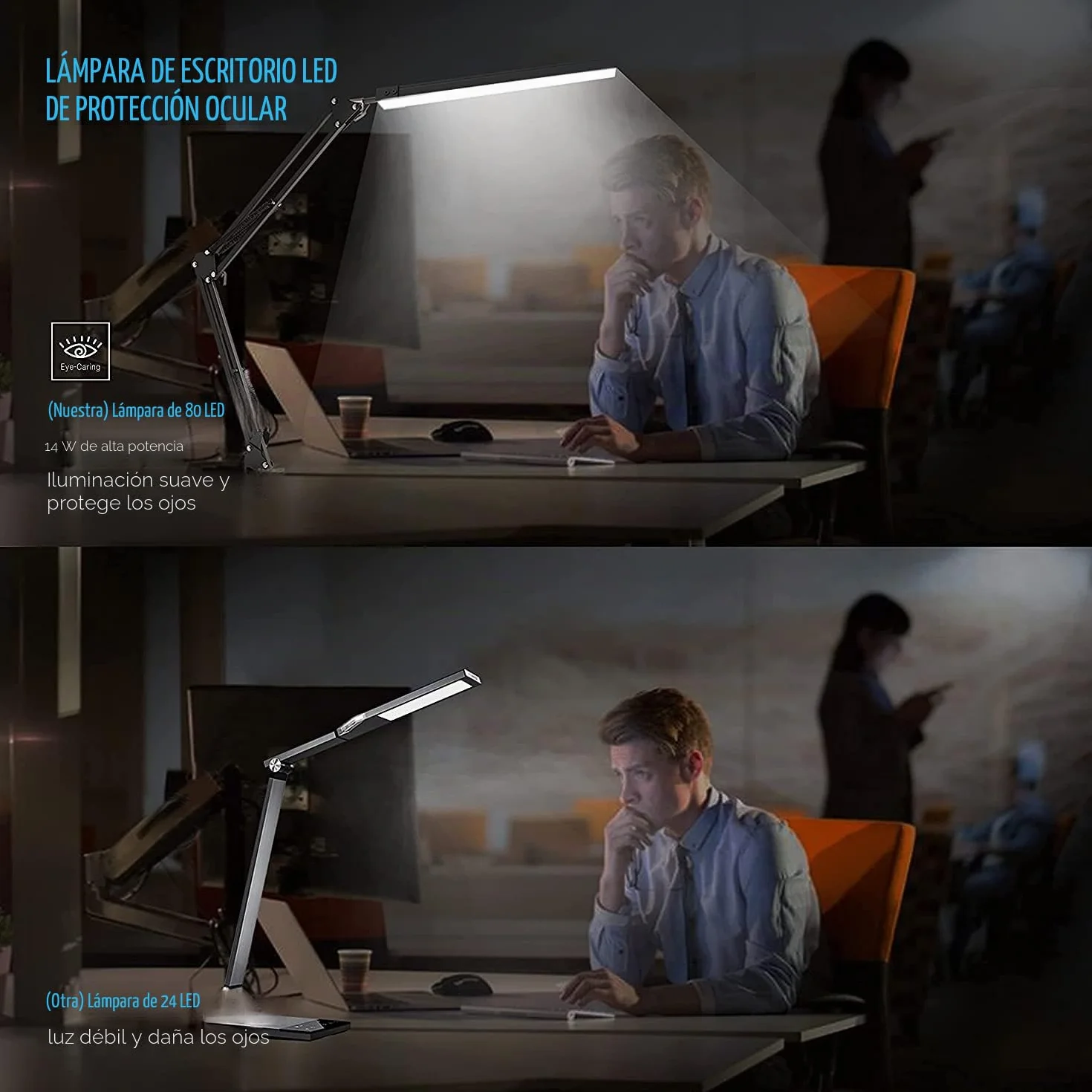 SKYLEO Lámpara Escritorio LED Flexo con Clip, Protección Ocular, 3 Modos de Luz, 10 Niveles de Brillo, Negro