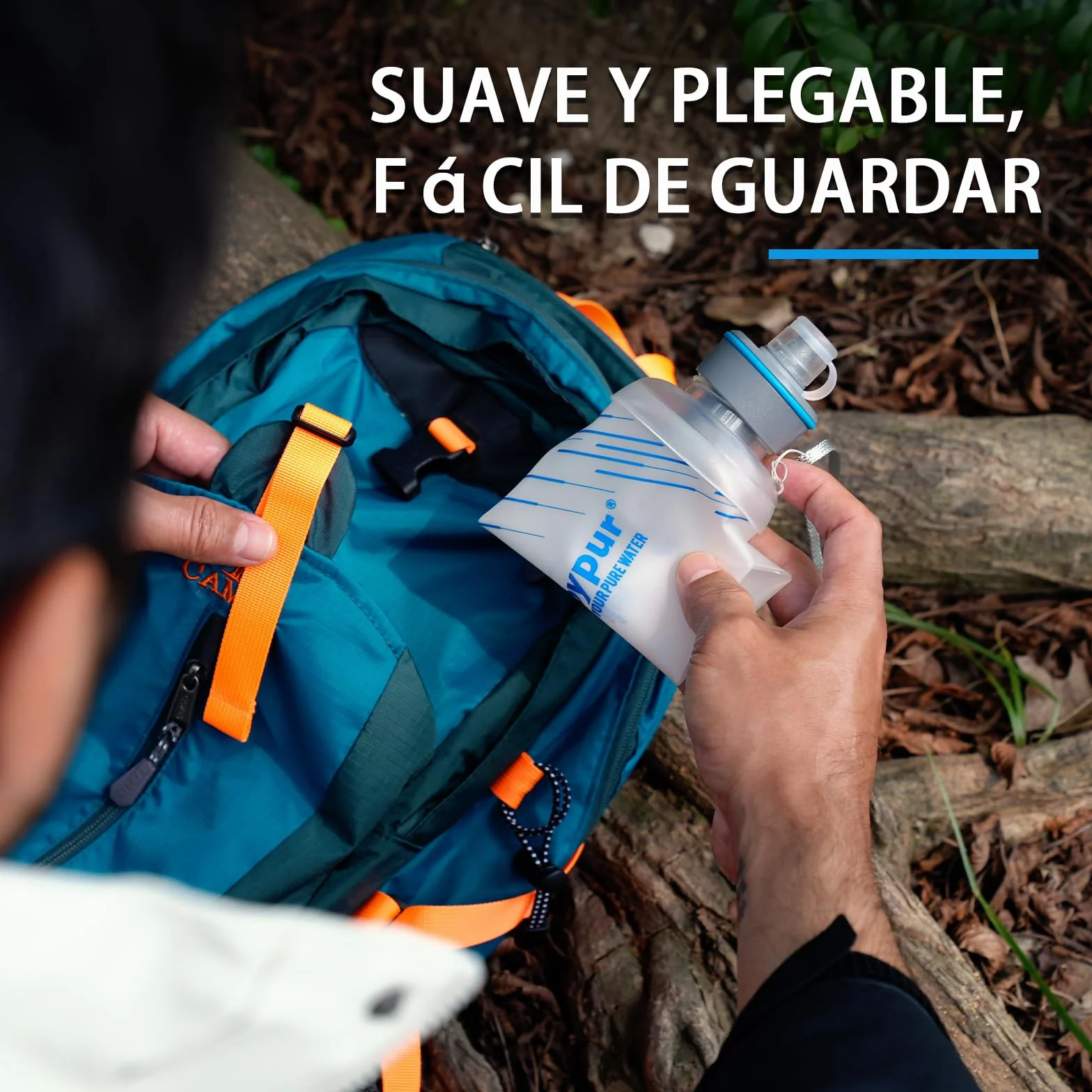 Botella Plegable Filtro de Agua 1000ml 0.01µm 5000L Ultraligero 100g para Acampar Senderismo Mochila Viajes Blanco
