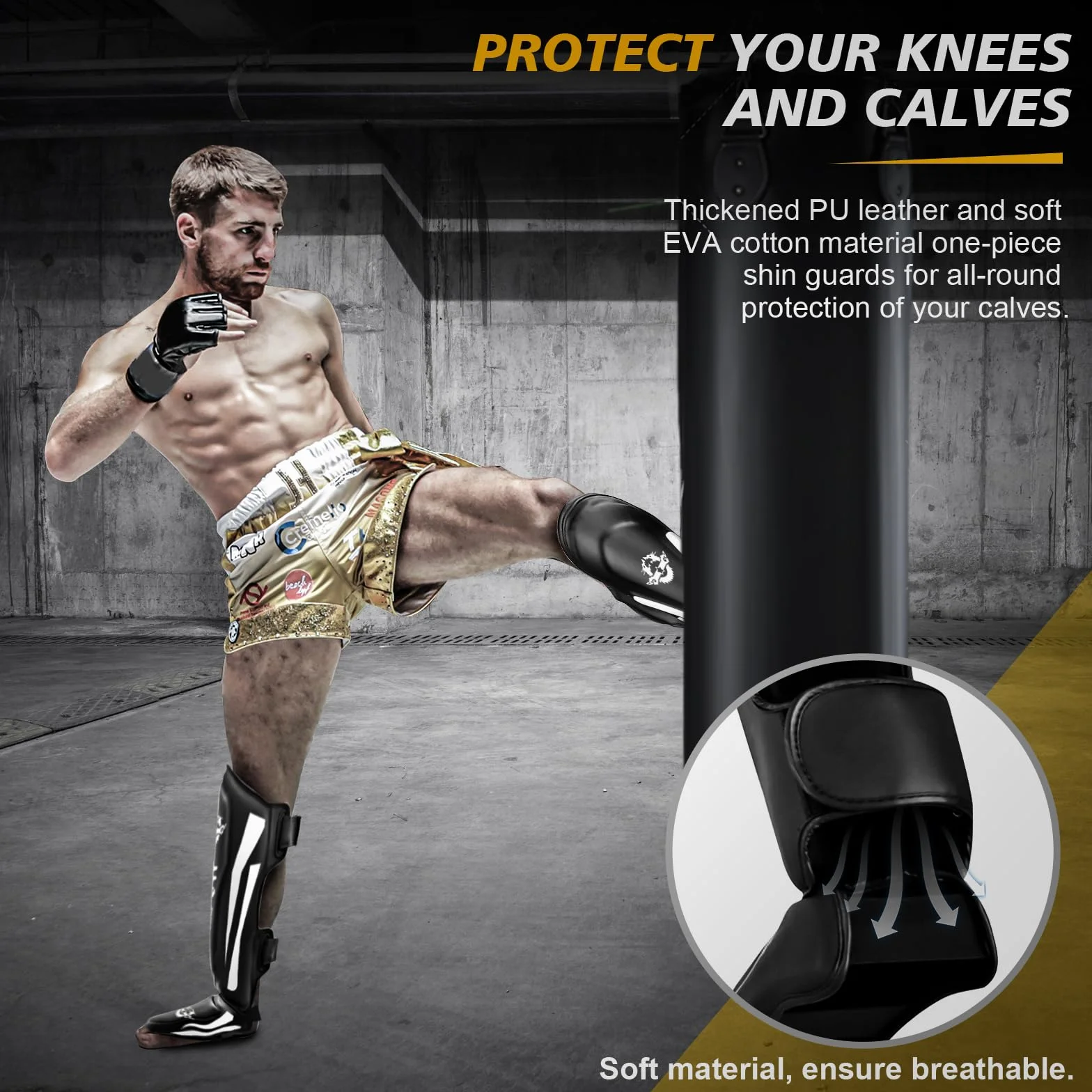 Espinilleras de Kickboxing Muay Thai, Protectores de Piernas Ajustables con Protección para el Empeine para MMA