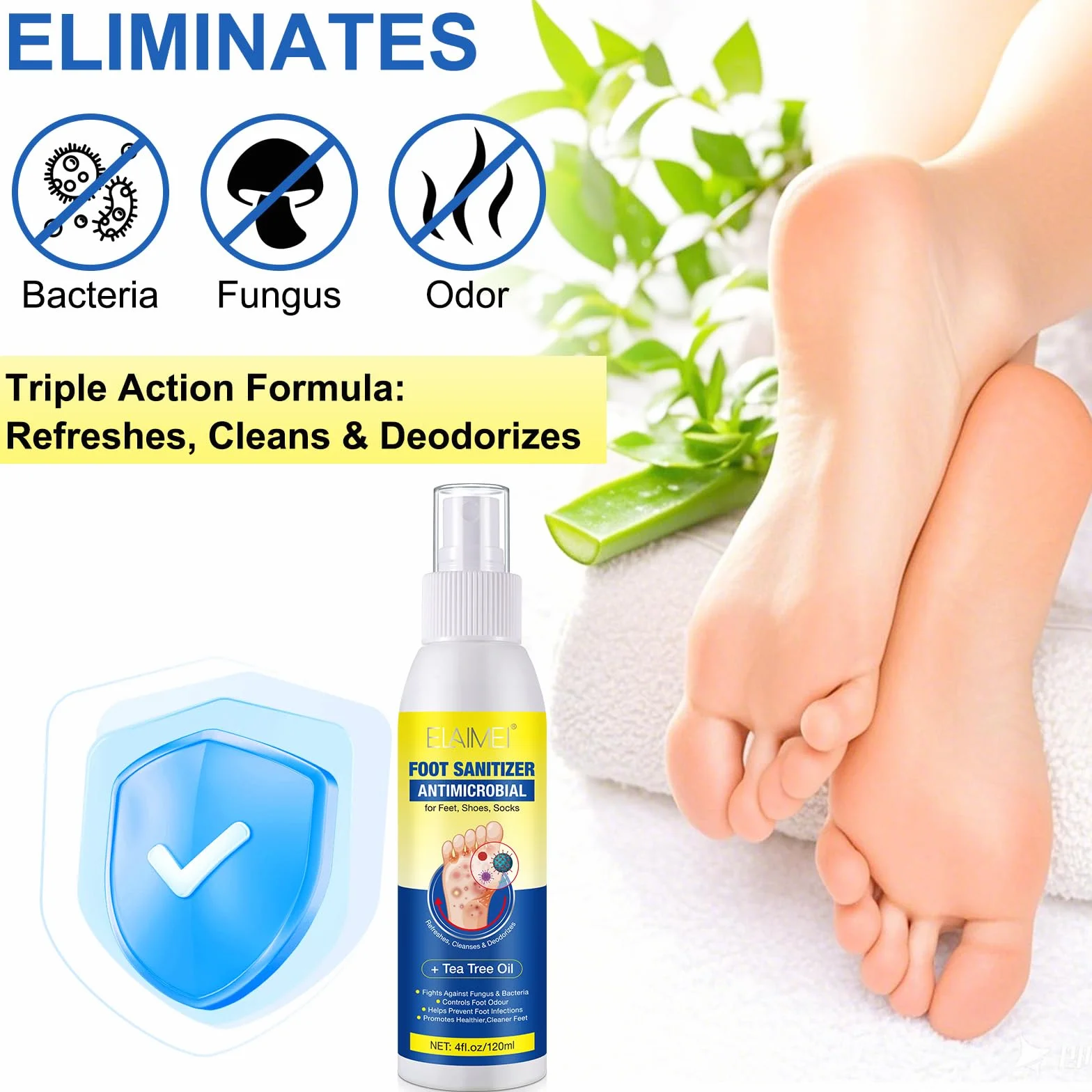 Spray para pies aceite de árbol de té 120 ml prevención pie de atleta alivia picor protege olores