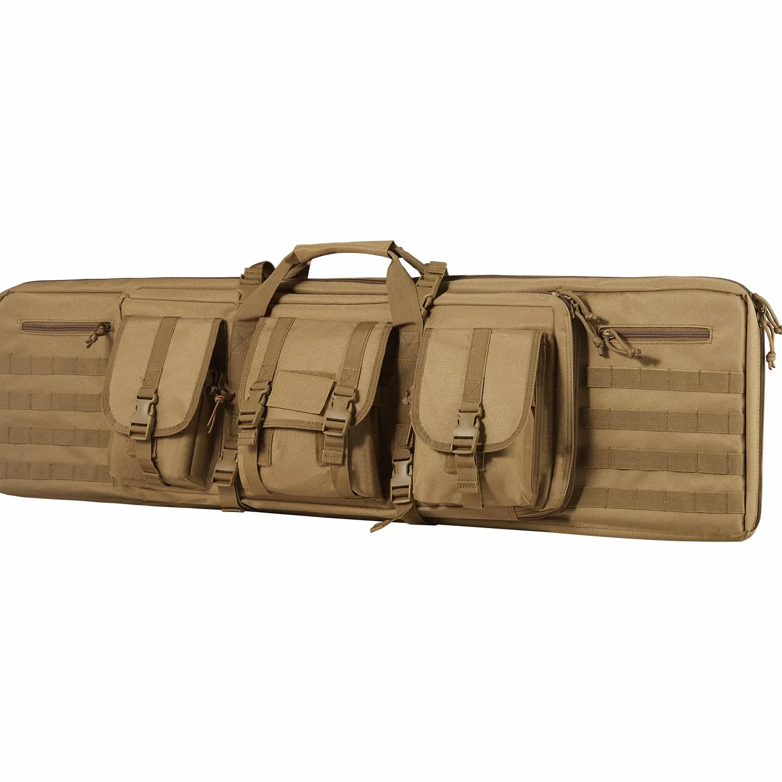 VEVOR Estuche para Rifle Bolsa Táctica Larga para Transporte de Armas 107cm con Sistema MOLLE Funda para Rifle con Correa para Hombro Cremallera con Cerradura para 2 Rifles 102cm y 2 Pistolas, Marrón