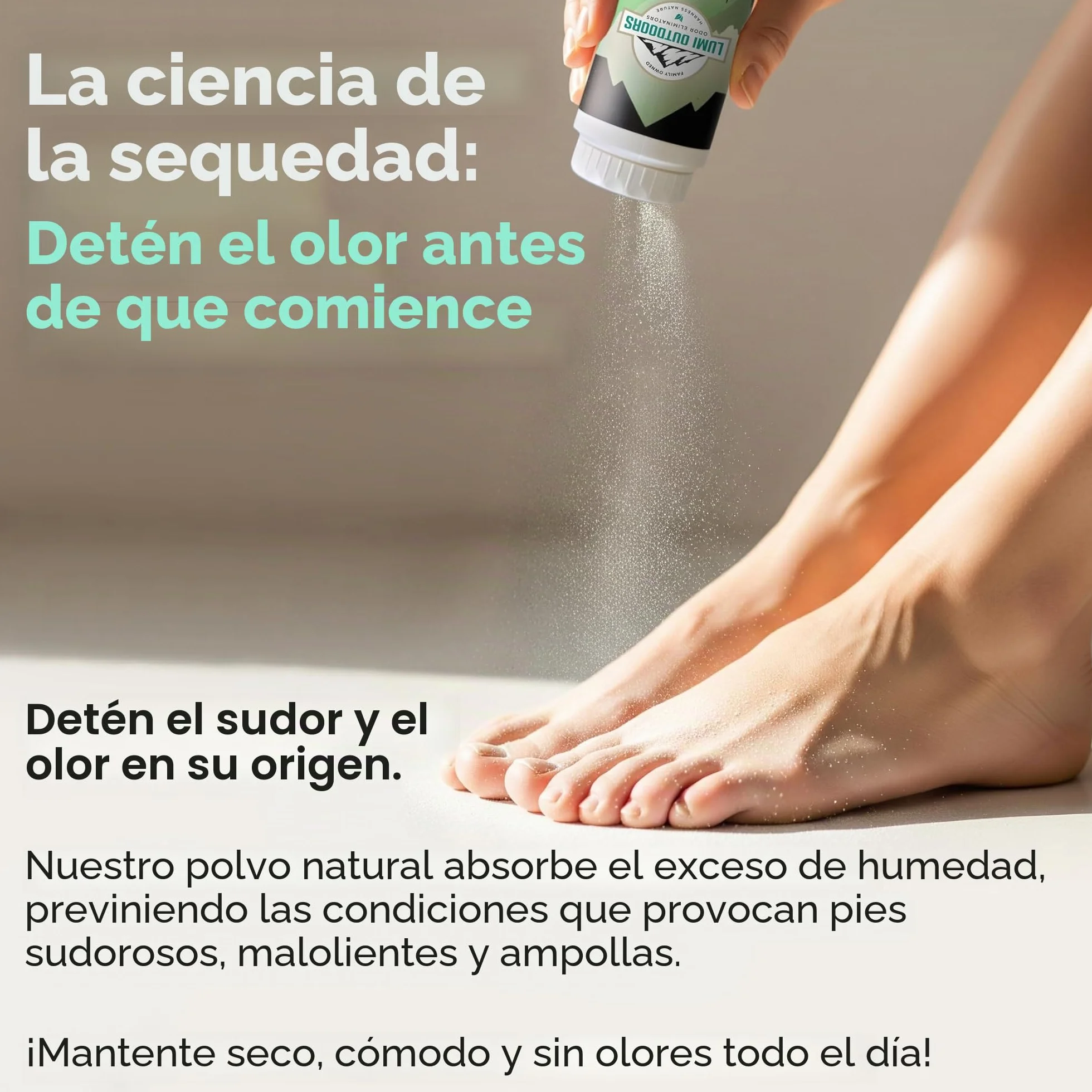 Lumi Outdoors Desodorante Natural para Zapatos y Polvo para Pies, Eucalipto Limón
