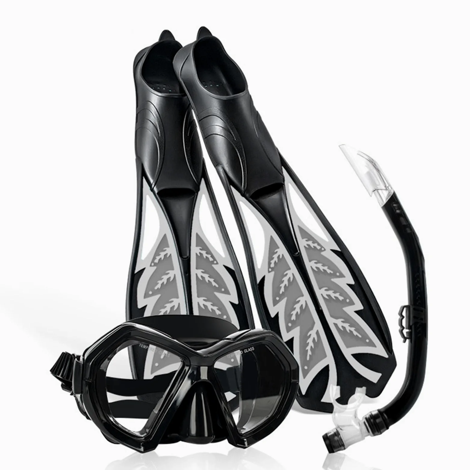 Keenso Equipo de Snorkel para Adultos, Juego de Snorkel para Adultos PP TPR con Máscara de Lente Transparente, Semi Seco y Aletas de Buceo, Equipo de Buceo de 3 Piezas para Natación y