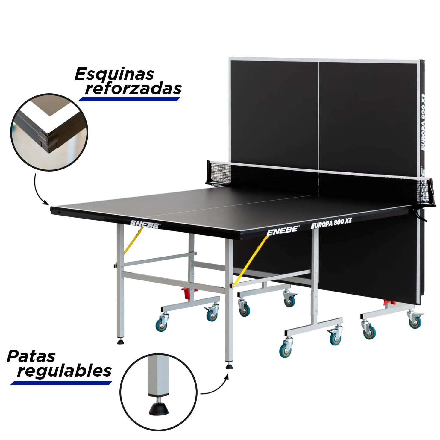 ENEBE Europa 800 X3 Mesa de Ping Pong Plegable con Red para Interiores