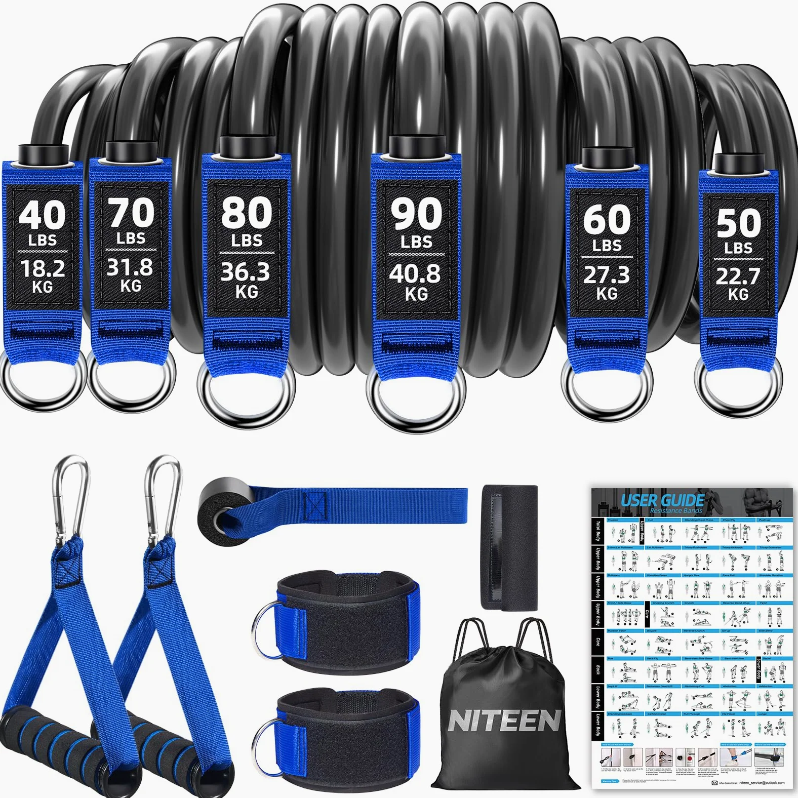 NITEEN Bandas de resistencia pesadas de 176.9 kg para entrenar