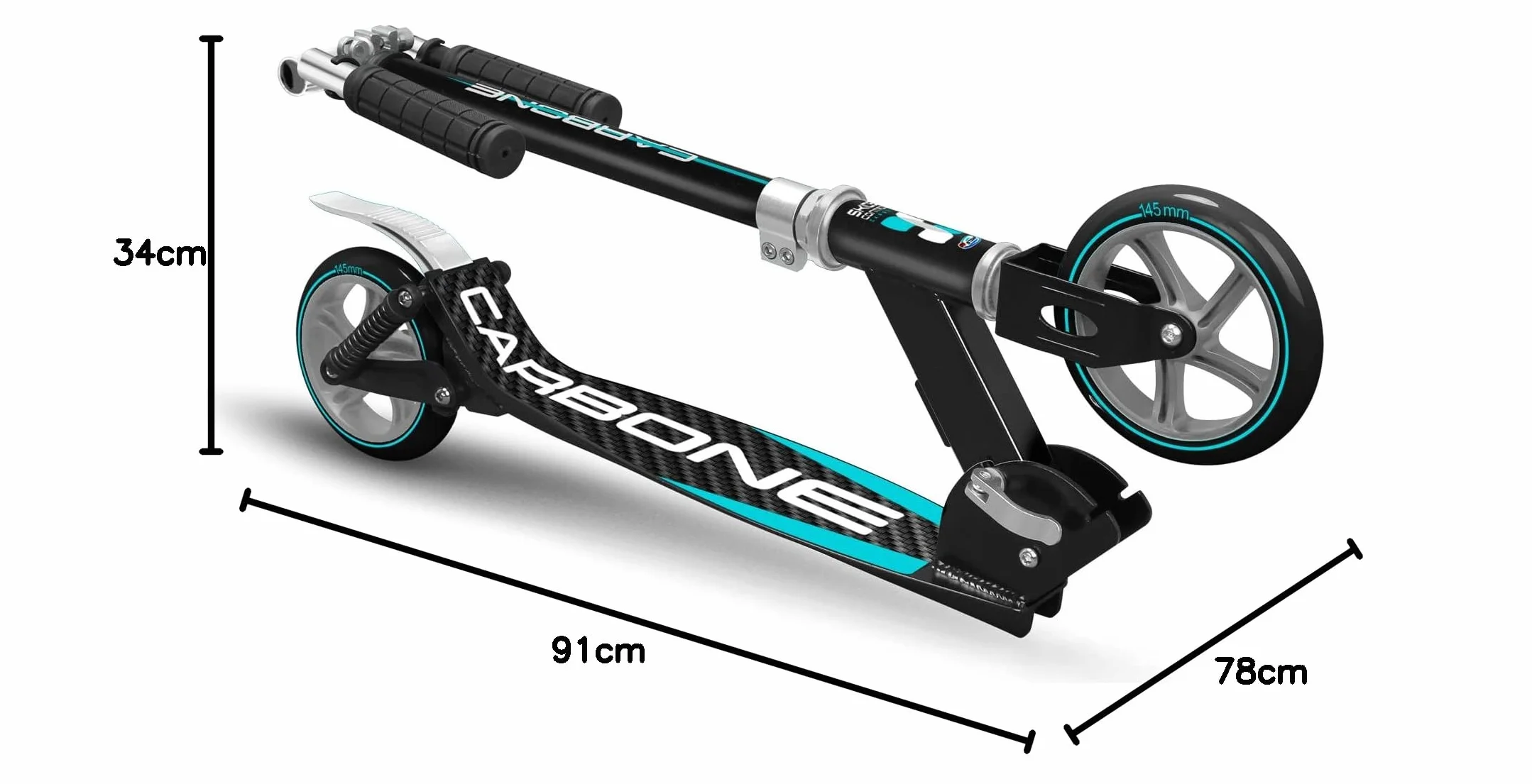 Foldable Double suspensions Adjustable Scooter 145 mm SKIDS Control Carbone