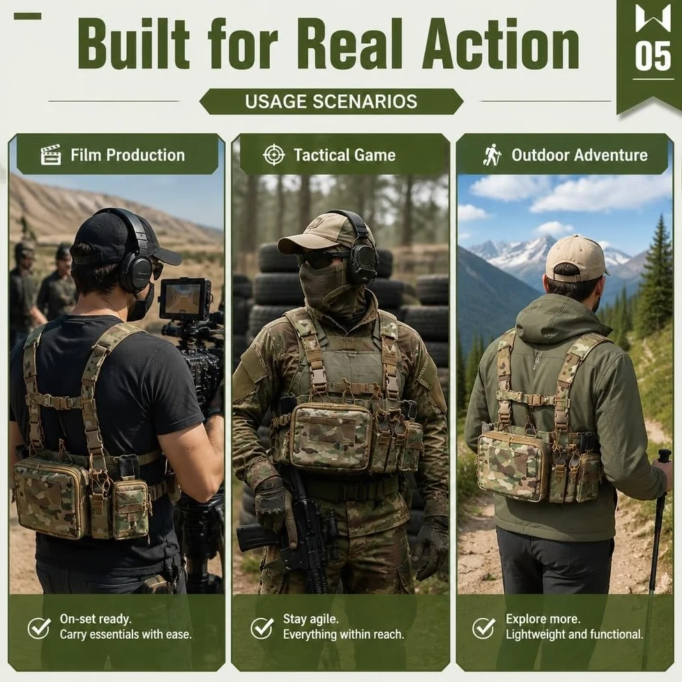 Chaleco Táctico Con Bolsa Quad 5,56 Mag, Accesorio Multiusos EDC