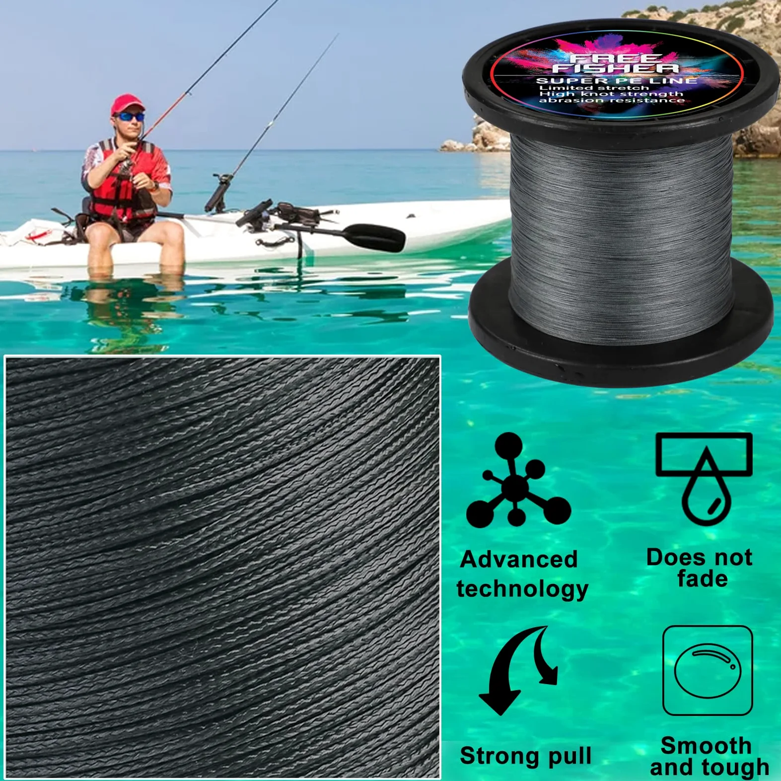 Sedal Trenzado Pesca 300m/1000m 8 Trenzados Resistentes Desgaste Suaves Hilos de Pesca PE Fuerte Tensión Línea Mar Pesca Línea 5.4-90kg, Gris (1000m), 12# (0.60mm/61kg)
