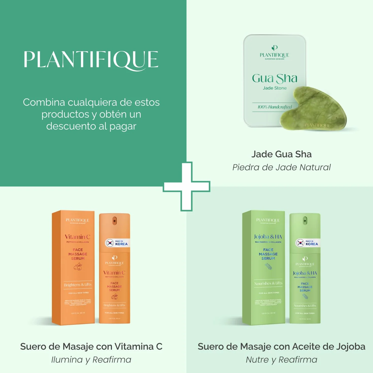 Plantifique Gua Sha Facial de Jade Auténtico - Masajeador Facial para Tonificar y Reafirmar la Piel