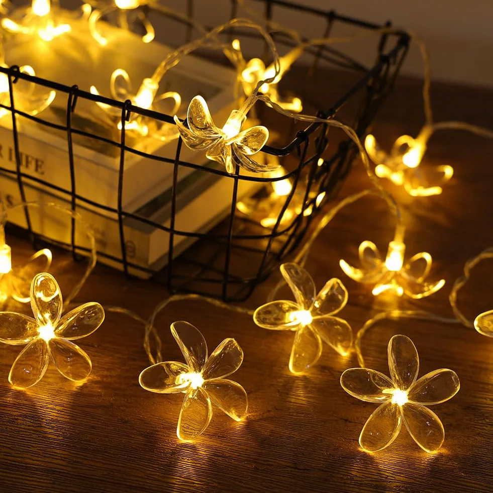 Cadena de Luces LED de Flores de Cerezo 3M 20 Bombillas Impermeable Guirnalda Decorativa Blanco Cálido