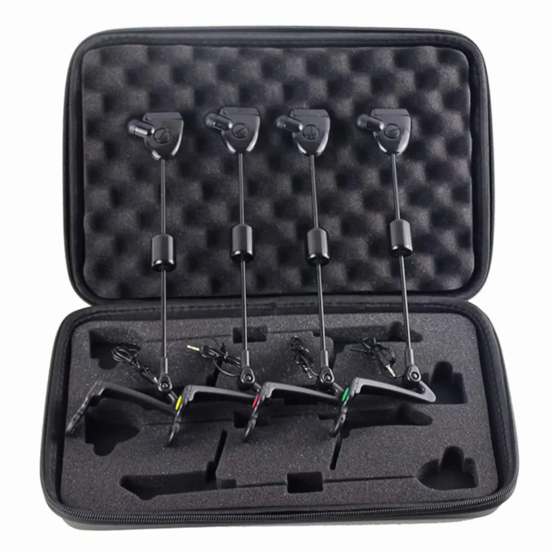 NIDONE Alarma de mordedura indicadora iluminada de Pesca, Alarma de Pesca LED Indicador Iluminado Herramientas de Pesca de Carpas Accesorio en Estuche con Cremallera Negro 4pcs