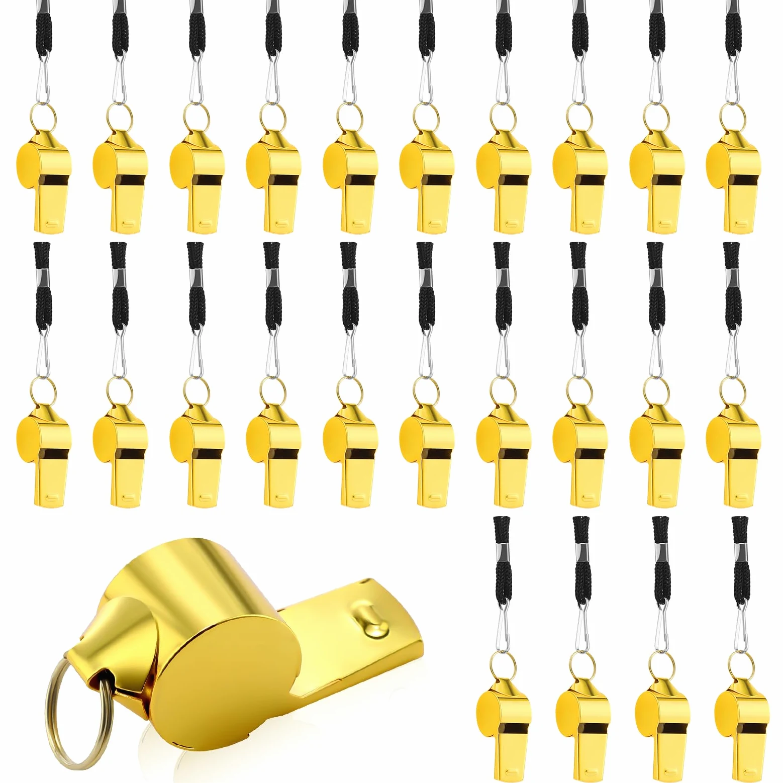 Jenaai Silbato de metal fuerte con cordón, silbato deportivo de acero inoxidable para entrenador, árbitro para adultos, supervivencia, emergencia, silbato dorado para profesores, policía, fútbol