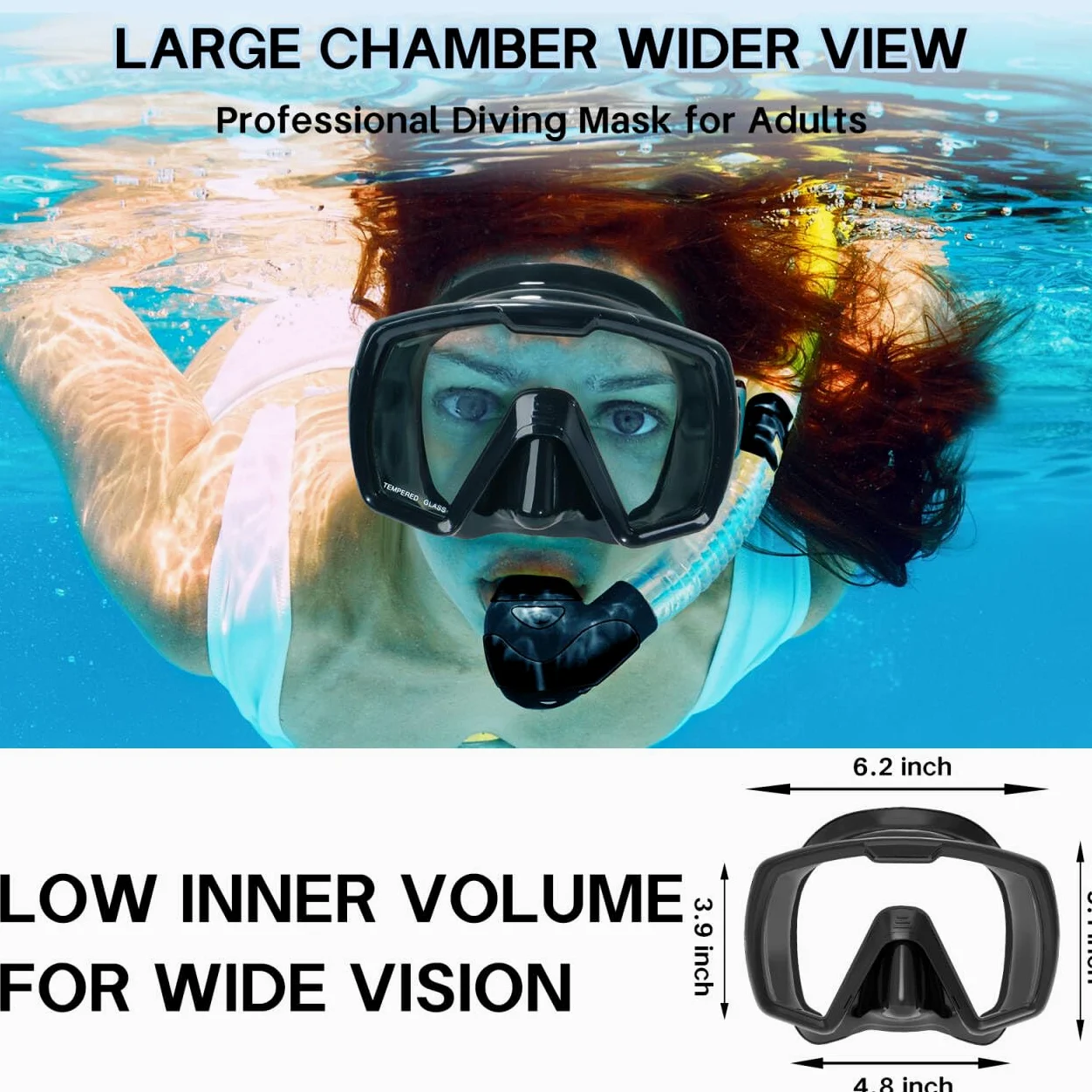 Máscara de buceo, gafas de natación para hombres y mujeres, de vidrio templado transparente, antivaho, equipo de buceo