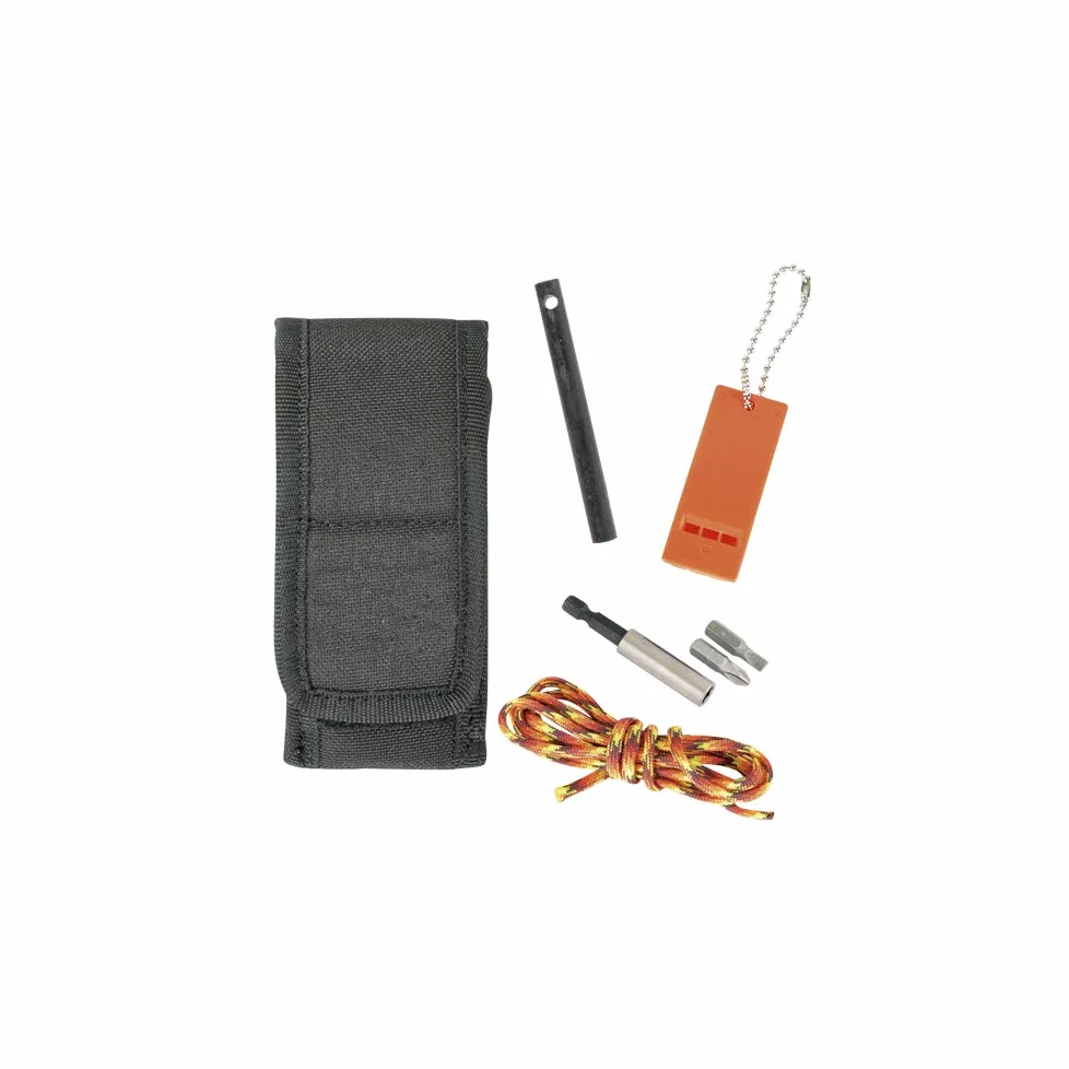 ELECTROPOLIS Kit de Supervivencia Salamandra, Incluye Bolsa Porta útiles, Silbato, pedernal, Taladro, Adaptador de Puntas con Puntas y 3 m de Paracord, 239KIT + pañuelo desenfunda