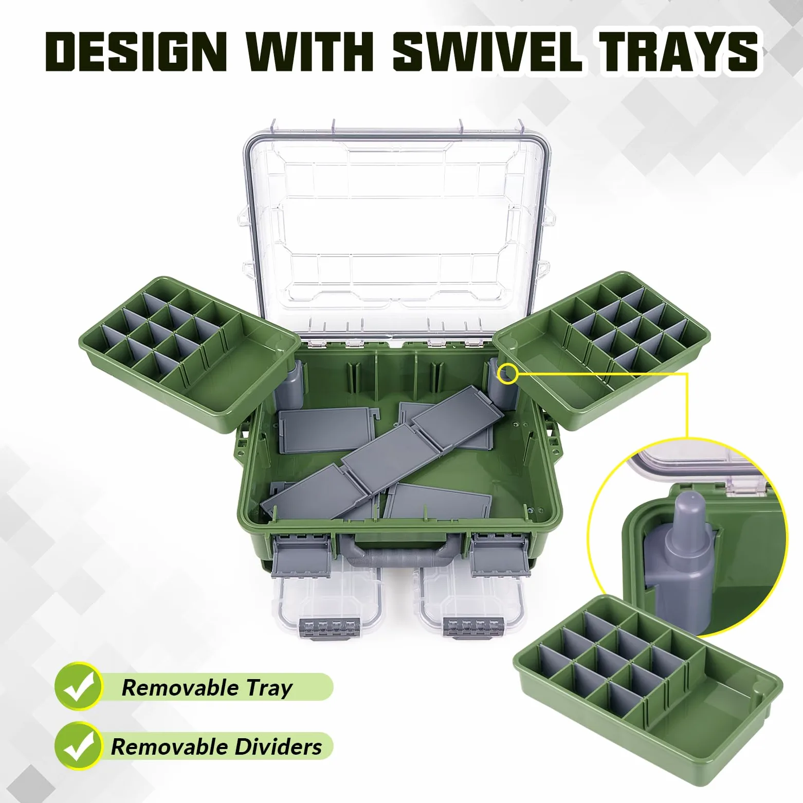 THKFISH Caja de aparejos impermeable, caja de almacenamiento portátil de pesca y aparejos con dos cajas de almacenamiento 3500 y separadores extraíbles, almacenamiento de aparejos premium,