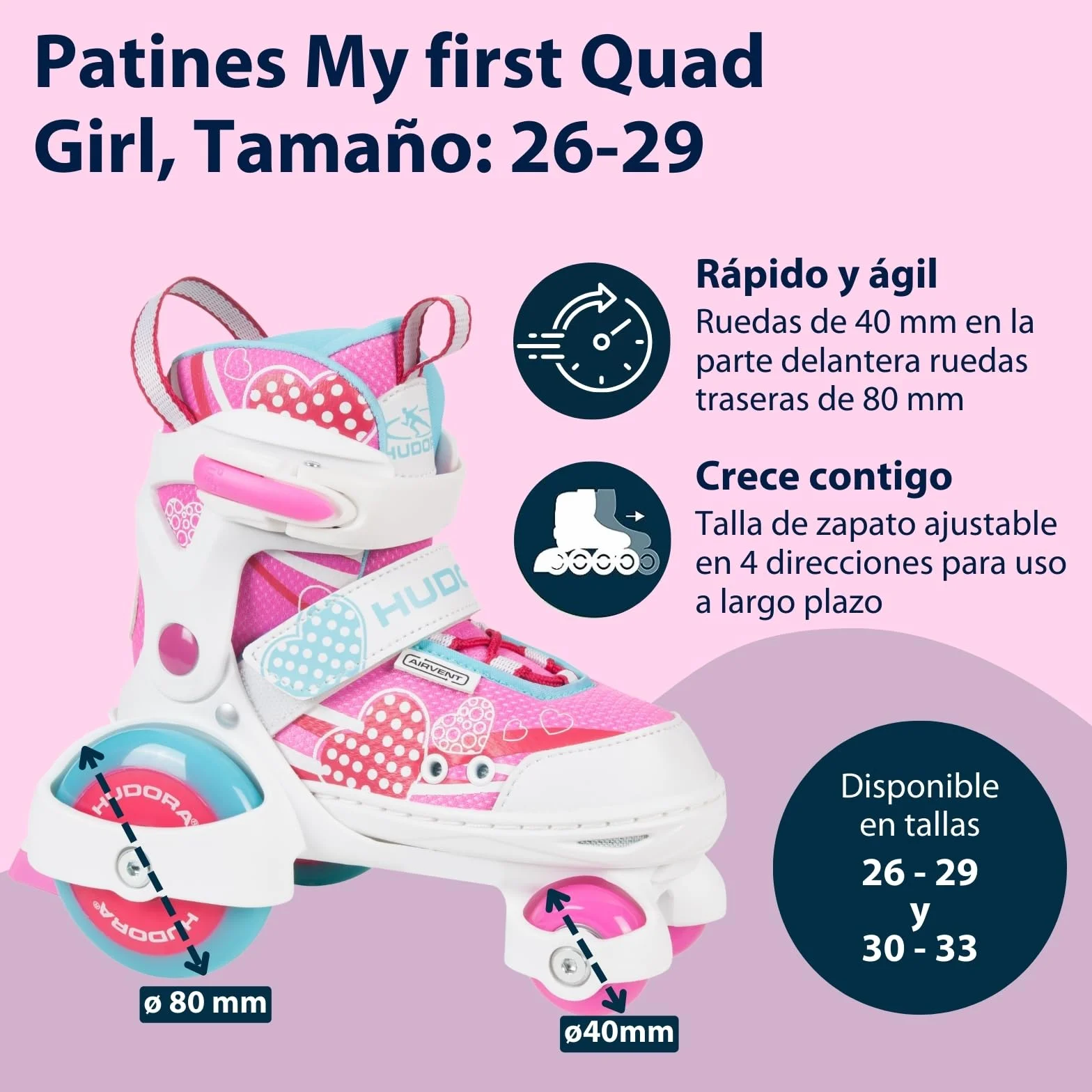 HUDORA Roller Skates My First Quad Patines para niños Ajustables hasta 20 kg Ruedas Grandes