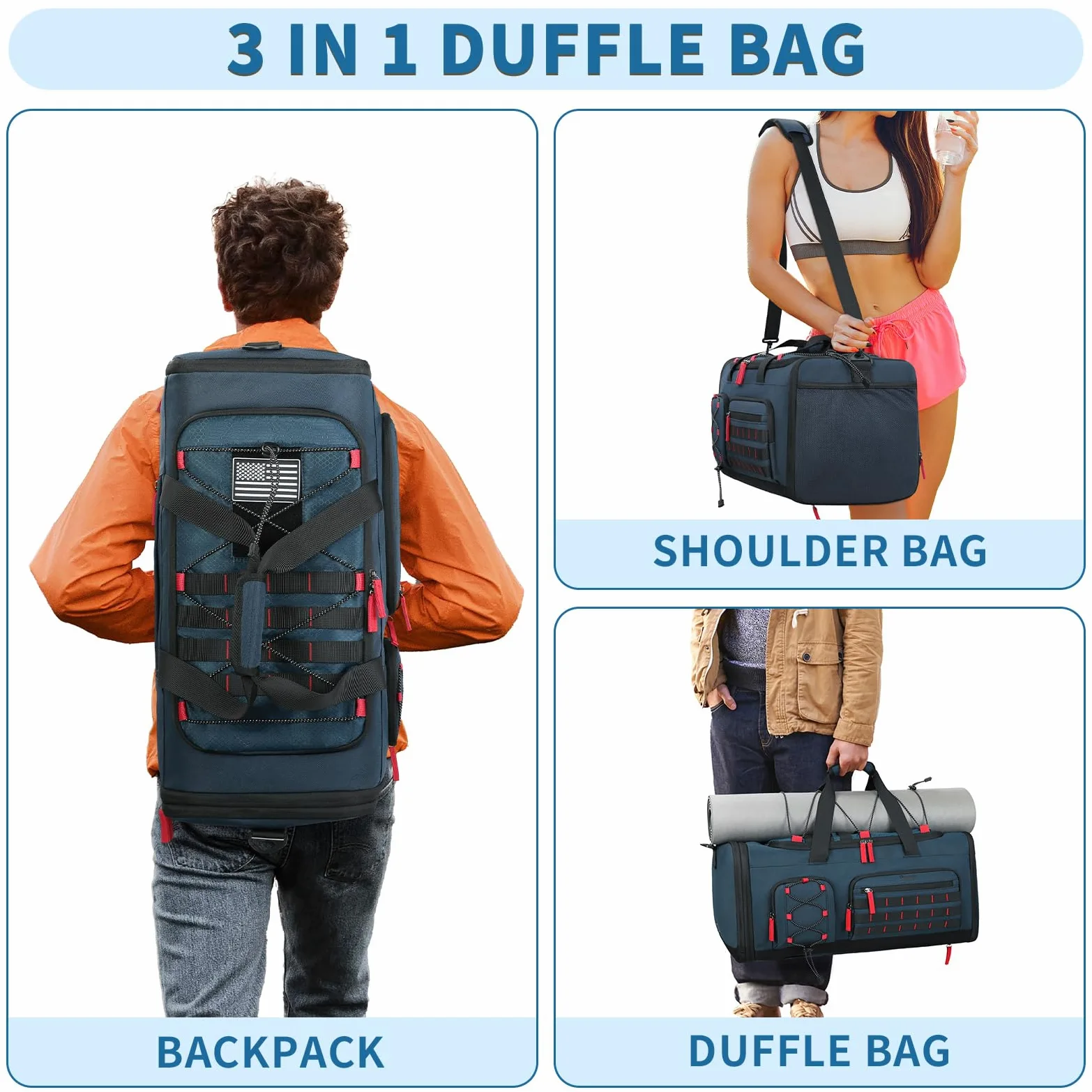 Bosstin - Bolsa de Deporte para Hombre y Mujer (45 L, Bolsa de Viaje, Bolsa de Deporte, Bolsa de Fin de Semana, Mochila de Noche con Compartimento para Zapatos