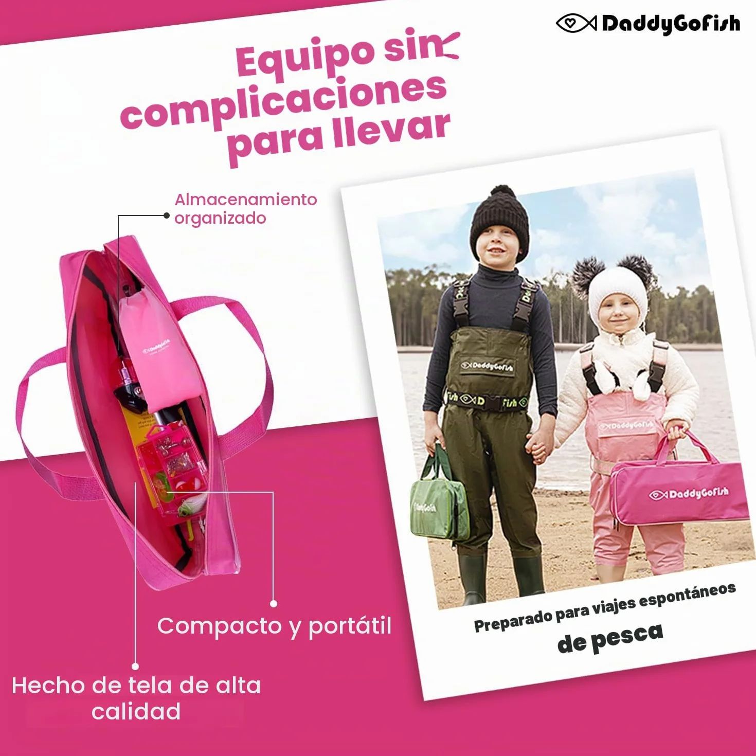 Daddy Go Fish Niños Caña de Pescar telescópica Spincast Combo Silla Plegable Soporte de Varilla Caja de Aparejos Red de Cebo Bolsa de Transporte Niños Niñas