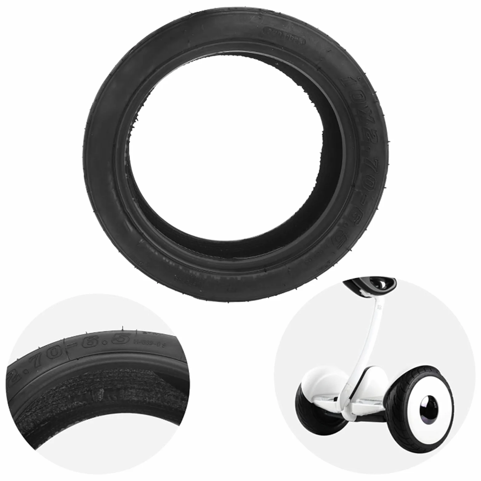 Neumático para Patinete eléctrico, 10 x 2,70-6,5, sin cámara, 10 Pulgadas, con Exterior de vacío, de Repuesto, neumáticos de Goma Maciza a Prueba de explosiones para Patinete de Equilibrio, 2 unidade