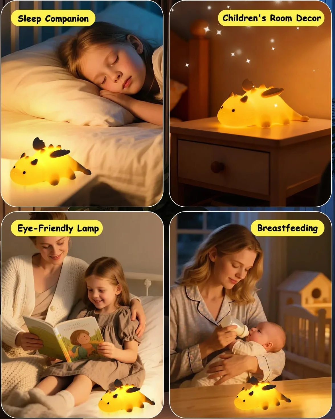 Luz Nocturna Infantil Control Táctil 3 Ajustes Regulables 7 Colores Cambiantes Recargable Lampara Bebe Noche