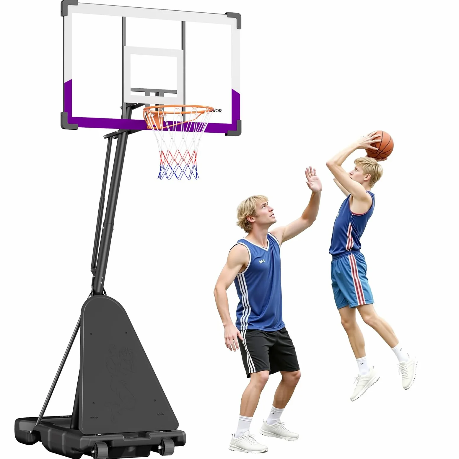 VEVOR Canasta de Baloncesto Portátil, Aro de Baloncesto Ajustable en Altura Manual hasta 3,05 m, con Tablero de Policarbonato de 1219,2 mm, Ideal para Terrazas y Colegios, 1210 x 2060 x 3650 mm