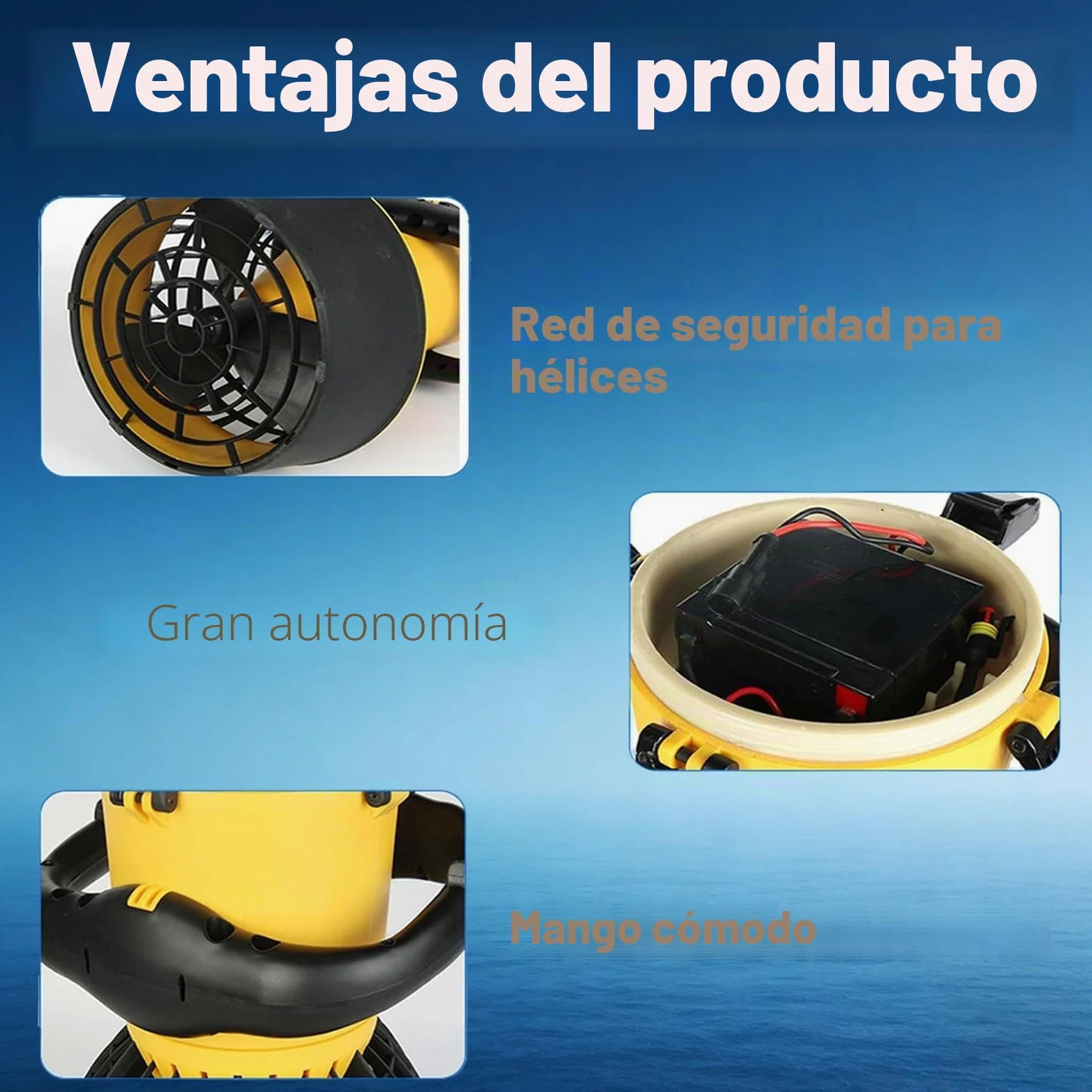 Scooter subacuático para Piscina, Scooter subacuático, Scooter de Buceo para Deportes acuáticos con Manillar, Scooter acuático Compacto y portátil para Adultos y niños
