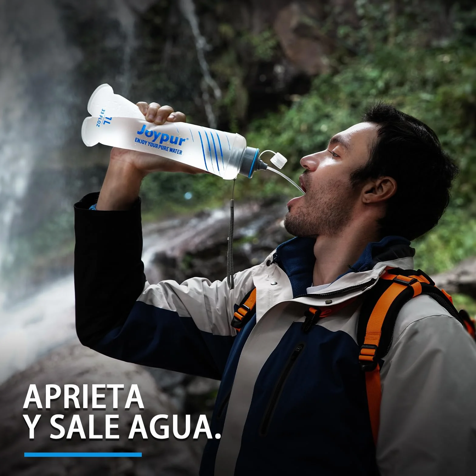 Botella Plegable Filtro de Agua 1000ml 0.01µm 5000L Ultraligero 100g para Acampar Senderismo Mochila Viajes Blanco