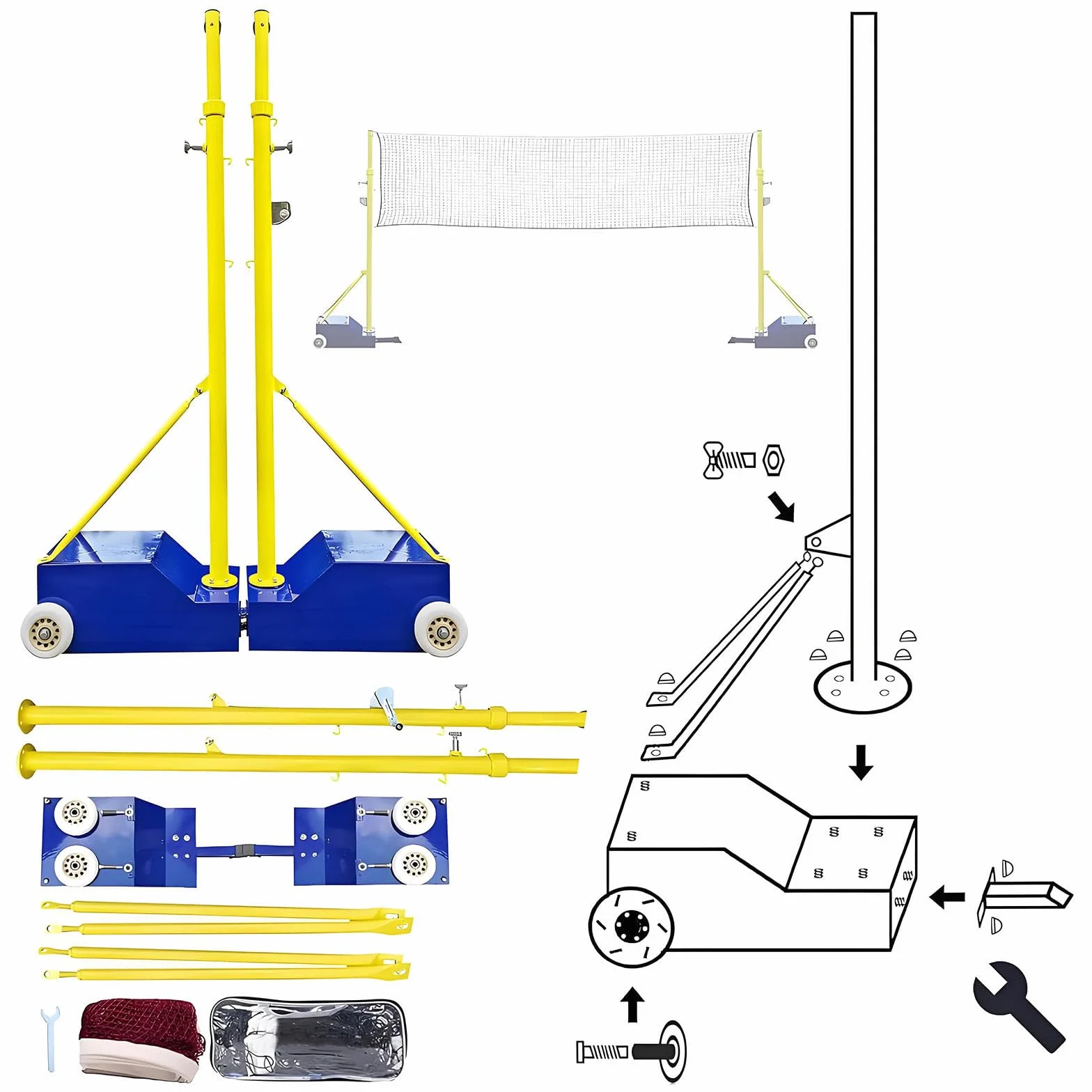 Postes De Voleibol con Base Estable, Red Ajustable 1,55-2,1 m, para Patio Exterior Adultos Niños