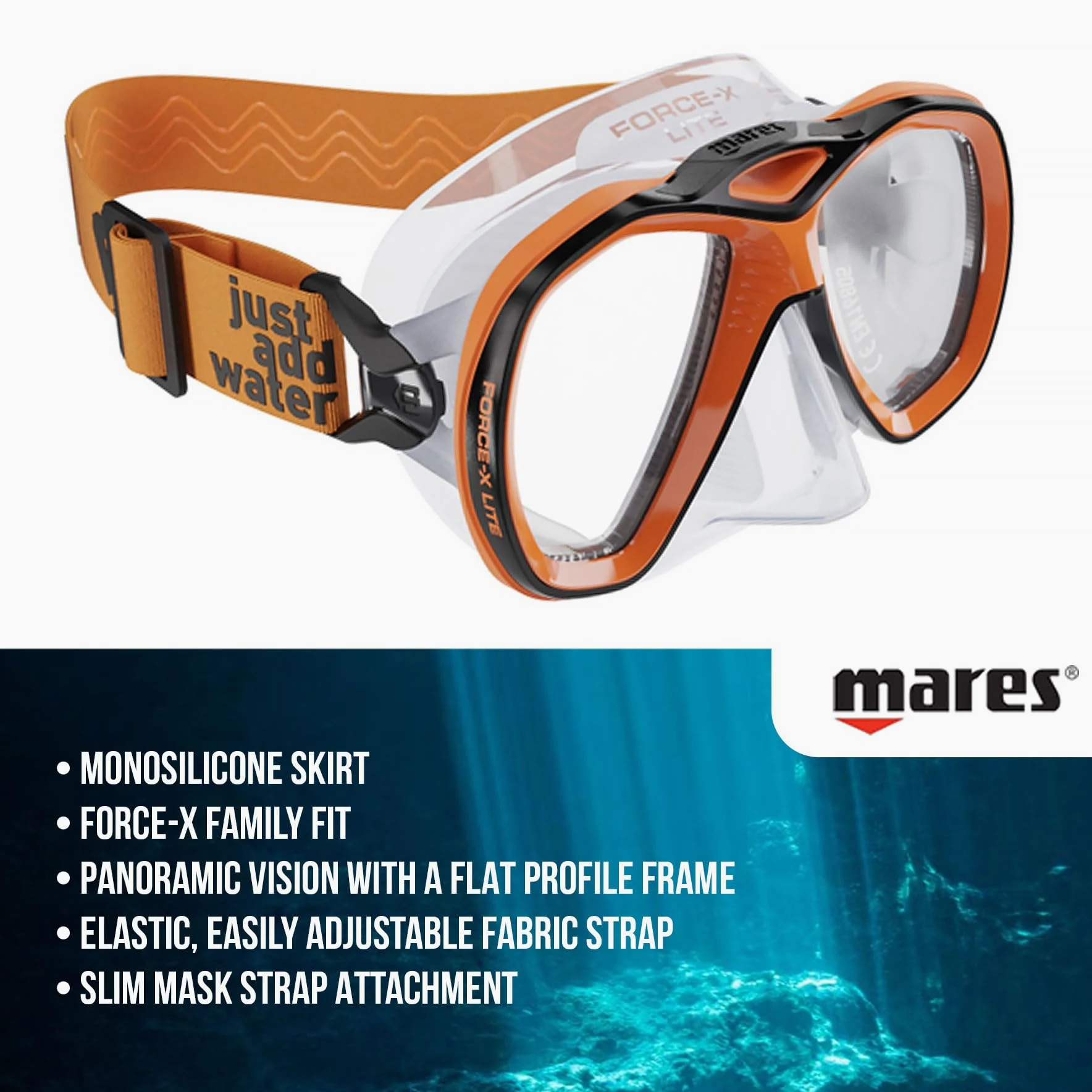 Mares Force X Lite Máscara de Submarinismo (bucear), Negro, Mono Silicona (Trasp/Naranja)