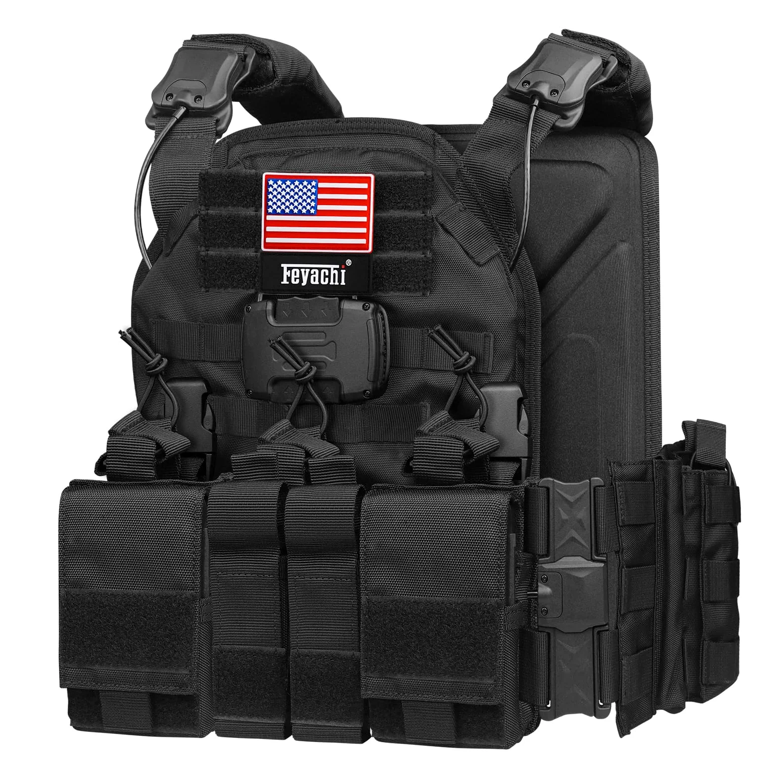 Feyachi Chaleco táctico magnético para airsoft, sistema MOLLO, chaleco táctico multifuncional de liberación rápida, chaleco táctico ajustable de cuerpo completo, chaleco de desmontaje con un solo