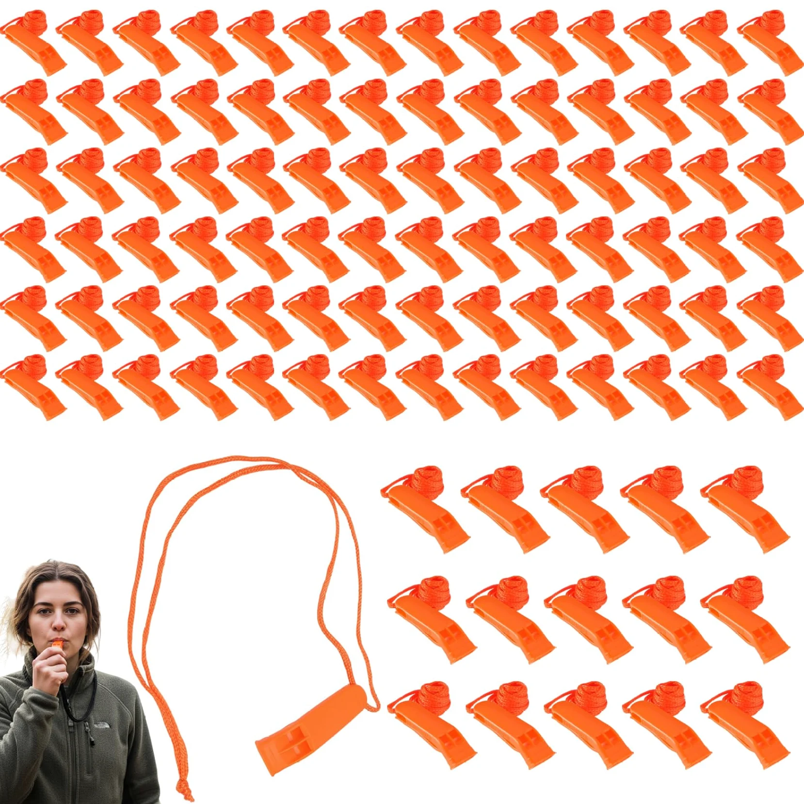 Jorzer Silbato de Emergencia 100PCS Silbato de Seguridad de plástico Ruidoso con cordón Equipo de Supervivencia para Kayak, canotaje, Barco de Pesca, Camping, Senderismo, Caza-