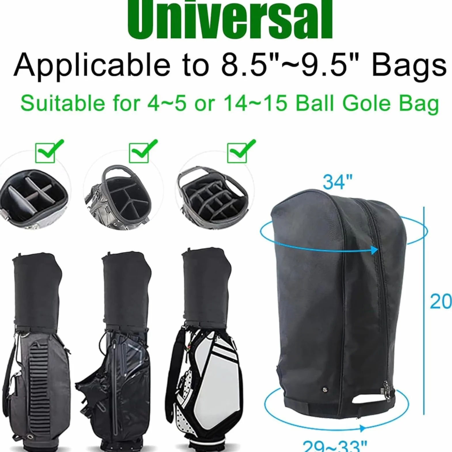 Cubierta de Lluvia Bolsas Golf - a Prueba Agua Tapa la Bolsa Ligero con Protector Club Botones para el, el tamaño de Esta Cubierta se Adapta a la mayoría de Las Bolsas de Golf, por lo Que es una