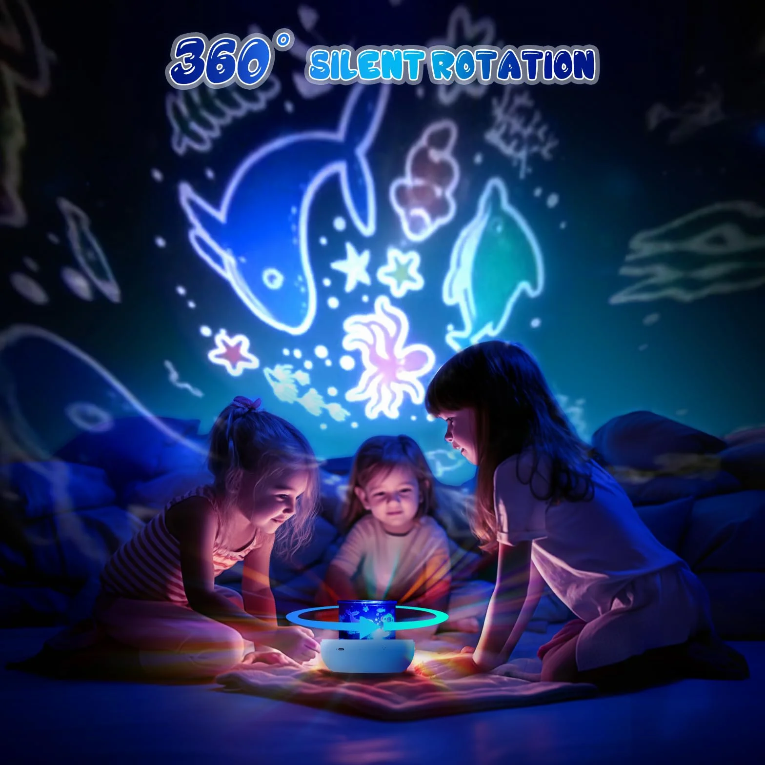 Proyector Estrellas Infantil 22 Temas Luz Nocturna 360° Rotación Proyector Bebes Luces Musica Control Remoto Temporizador Recargable