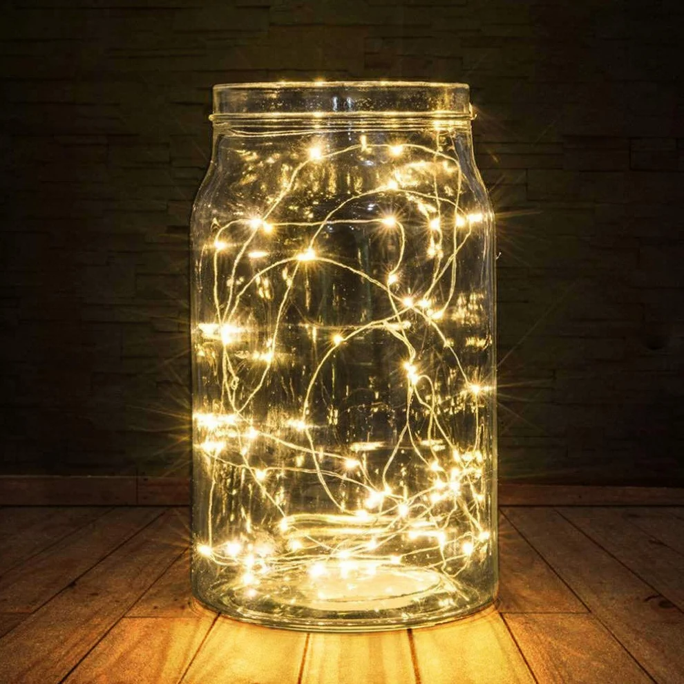 Guirnalda luces pilas 2 Modo Plata Alambre Cadenas 5 metros 50 leds Blanco Cálido para Decoración