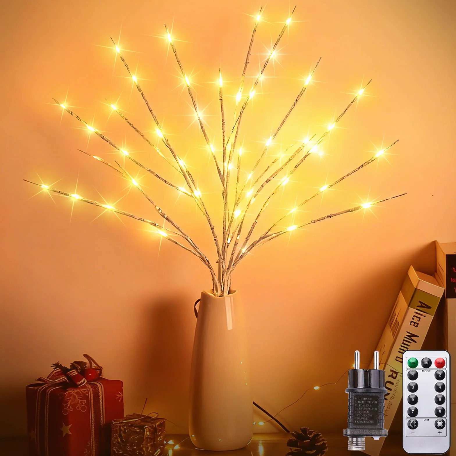 Kinamy Juego de 3 Ramas de Luz LED 60 LED 8 Modos Luces Arbol Navidad Control Remoto Temporizador
