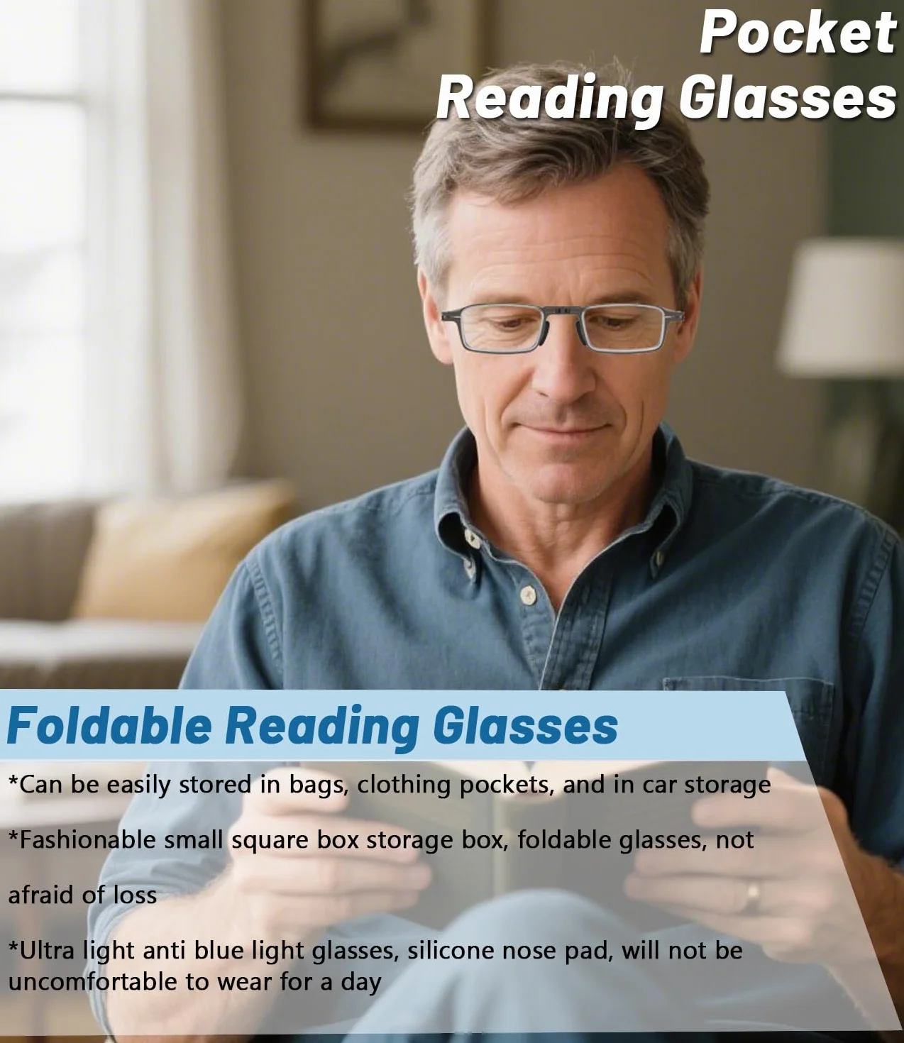 Hubeye Gafas de lectura plegables de metal con bisagras de resorte anti luz azul