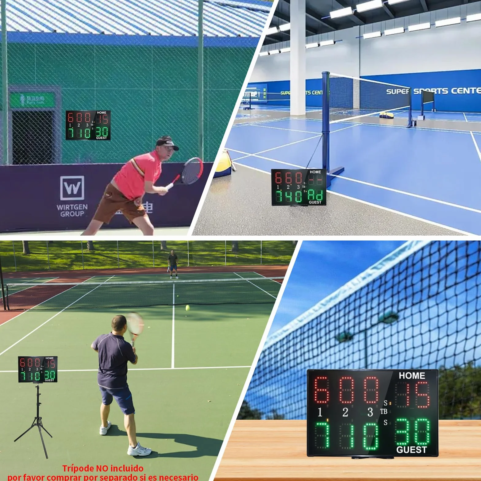 Marcador Digital LED Portátil 10 Dígitos para Tenis y Padel con Control Remoto