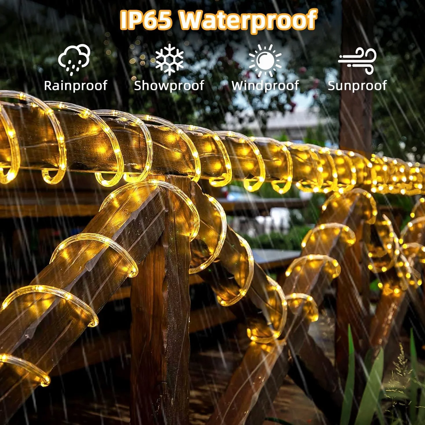 Guirnalda de luces LED solar exterior 10 m 100 LED IP45 8 modos luz blanca cálida