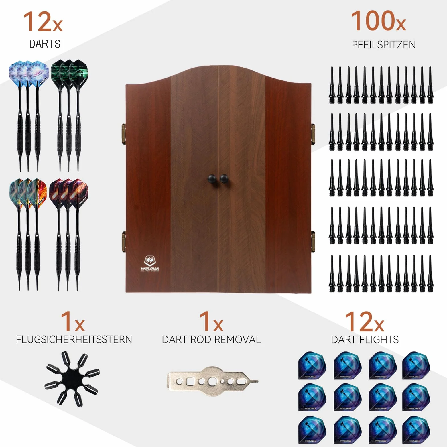 WIN.MAX Dianas Electrónicas de Dardos, Decorativo Diana Dardos Gabinete Set Ofrece 34 Juegos para hasta 8 Jugadores Incluyendo 12 Flechas de Punta Suave