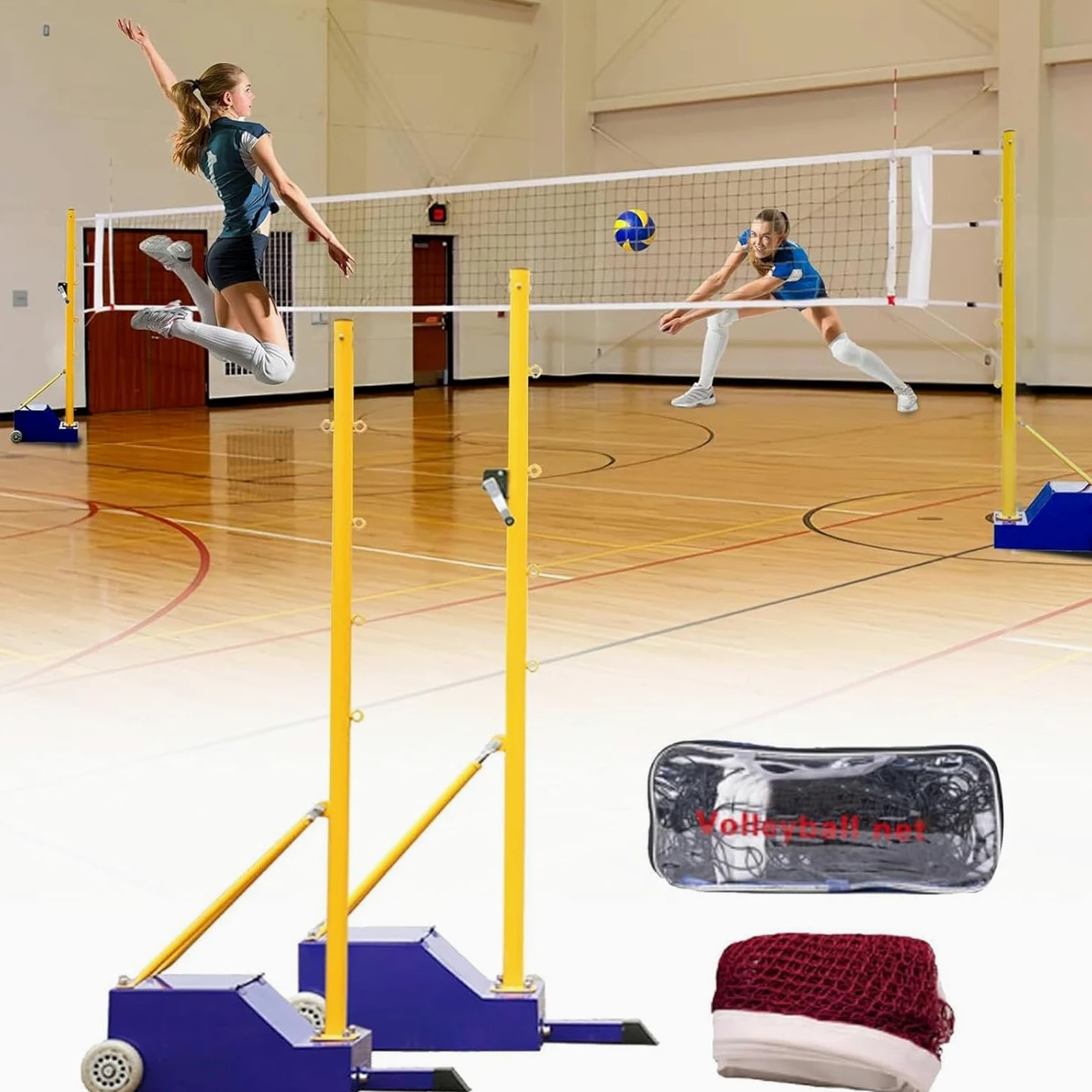 Marco de red portátil de voleibol y bádminton con postes para equipos de entrenamiento deportivo al aire libre e interiores