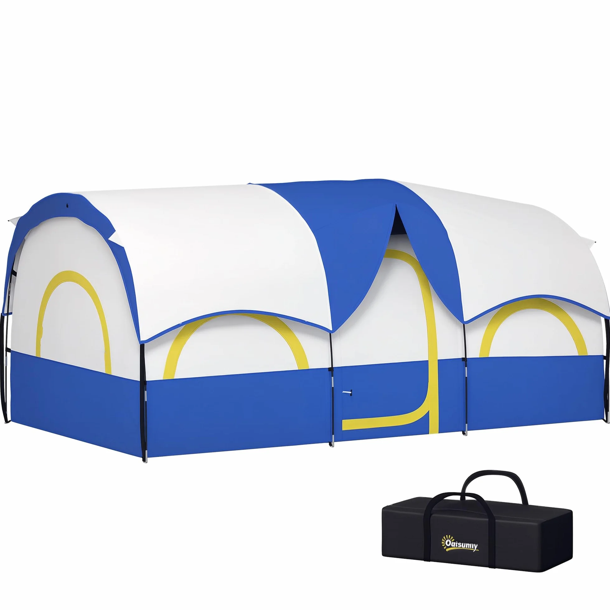 Outsunny Tienda de Campaña Familiar Tipo Túnel para de 4-6 Personas Impermeable 3000 mm Tienda de Camping Plegable con 2 Dormitorios Bolsa para Senderismo 435x251x195 cm