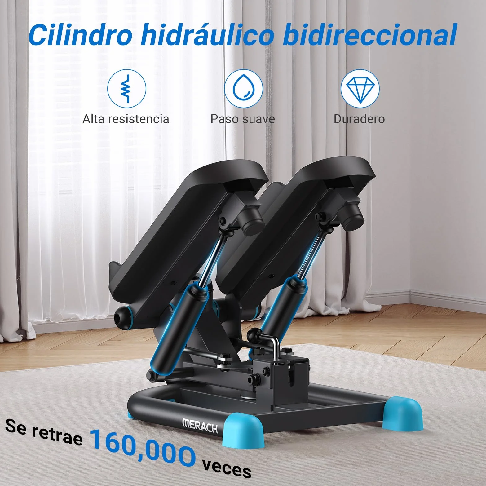 MERACH Mini Stepper Fitness Apartment,Stepper 2 en 1 para Casa,Silent Swing 150 kg con Pantalla LCD y Bandas de Resistencia,para Entrenamiento de Piernas,Brazos y Glúteos