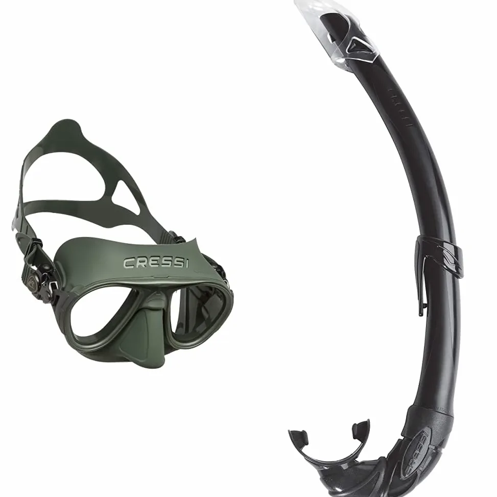 Cressi Calibro Máscara polyvalent para Buceo, apnea Avanzada y submarina Fishing, Unisex Adulto, Verde, Talla única + Mexico Tubo de Snorkel, Unisex-Adult, Negro, Un tamaño