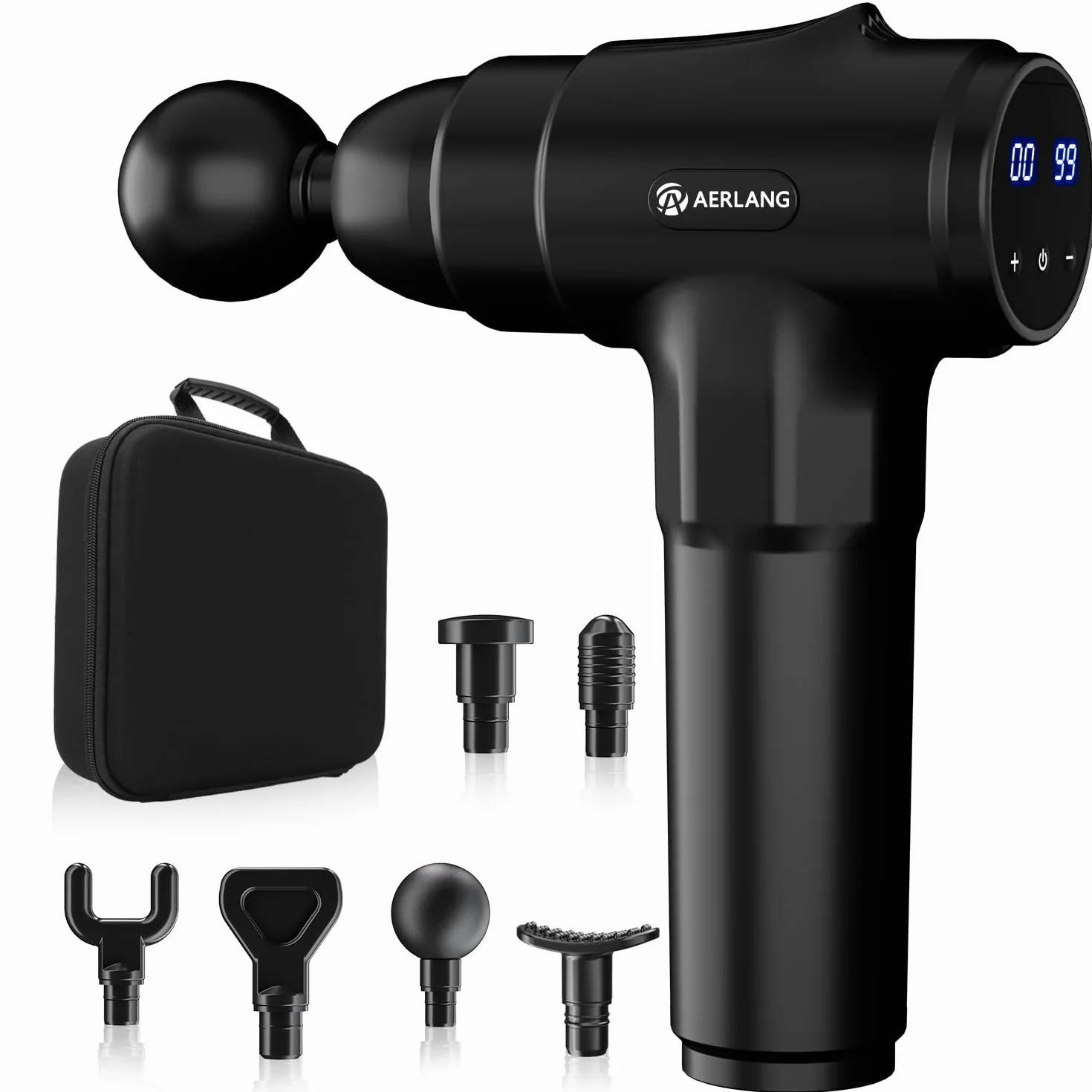 Pistola de masaje muscular profesional 7 cabezas LED 20 velocidades