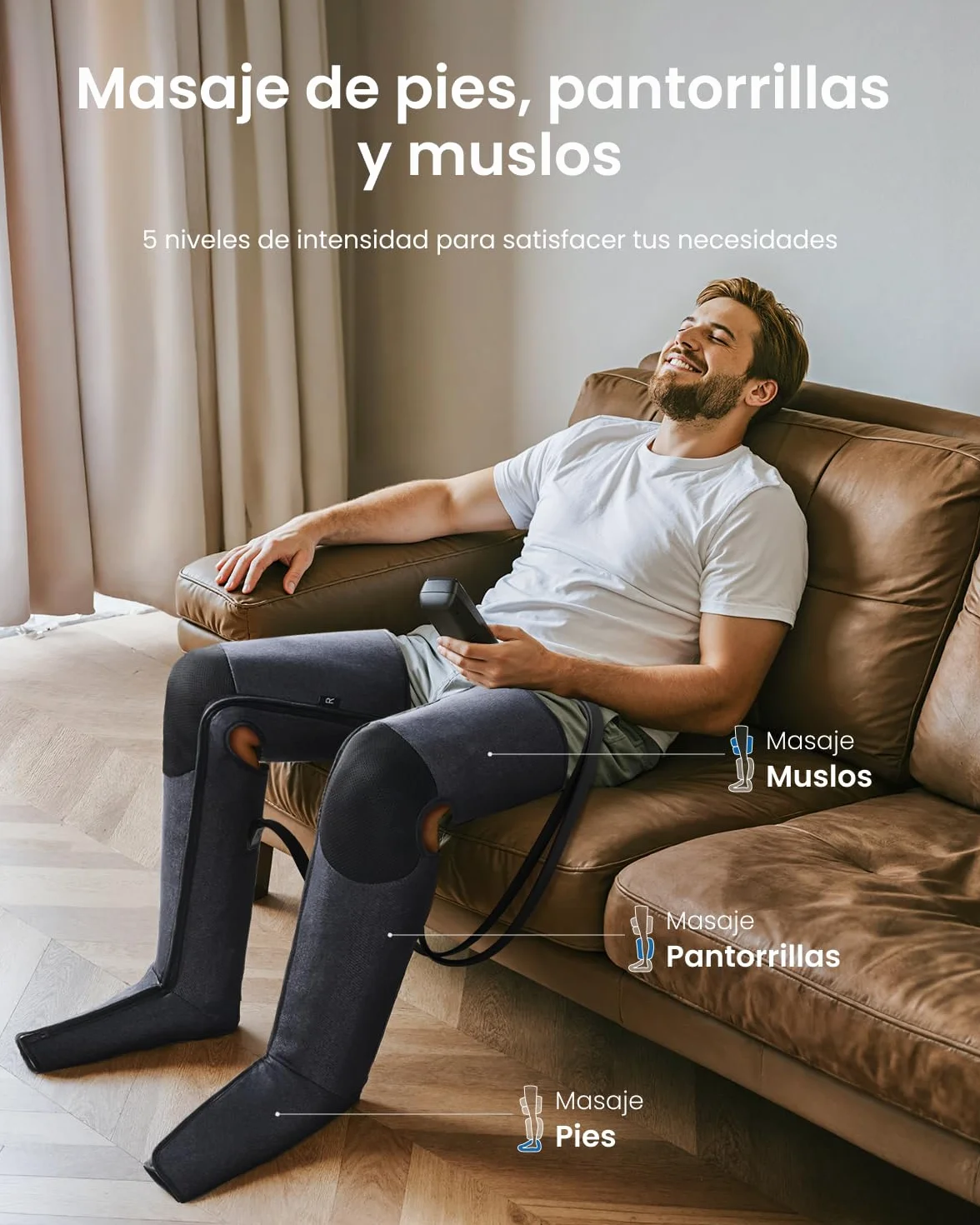 RENPHO Masajeador de piernas con compresión de aire, 360° cobertura total, pies y piernas, cremalleras dobles, 5 intensidades